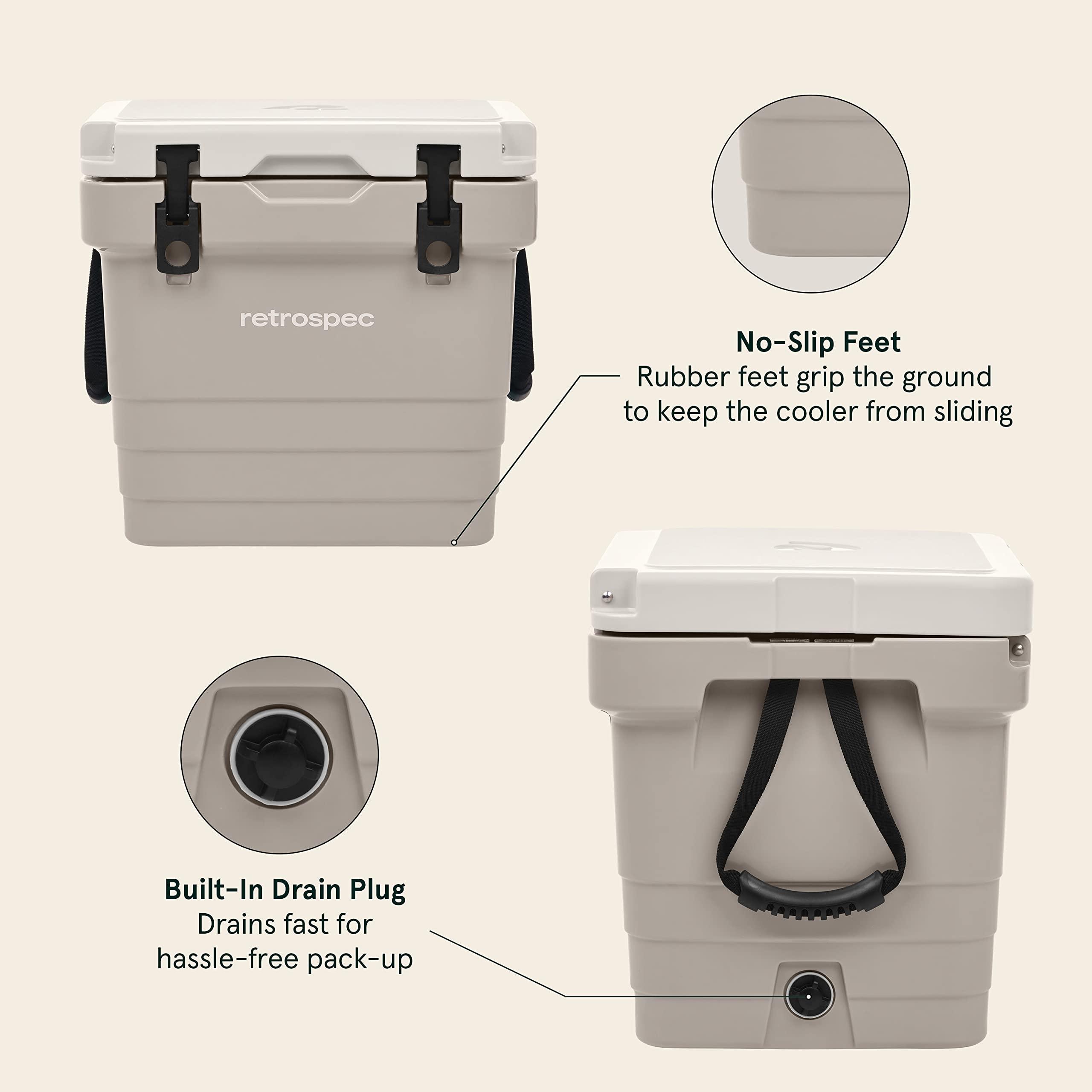 Retrospec Retrospec Palisade Rotomolded 25 Qt Cooler - Fully Insulated Portable Ice Chest with Built in Bottle Opener, Tie-Down Slots & Dry Goods Basket - Large Beach, Camping & Travel Coolers - Dune