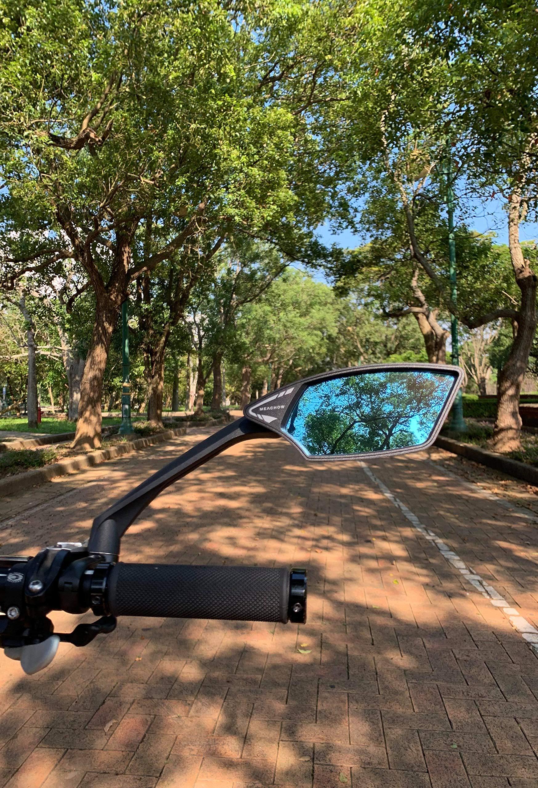 MEACHOW MEACHOW New Scratch Resistant Glass Lens,Handlebar Bike Mirror, Rotatable Safe Rearview Mirror, Bicycle Mirror, (Blue Right Side) ME-006RB