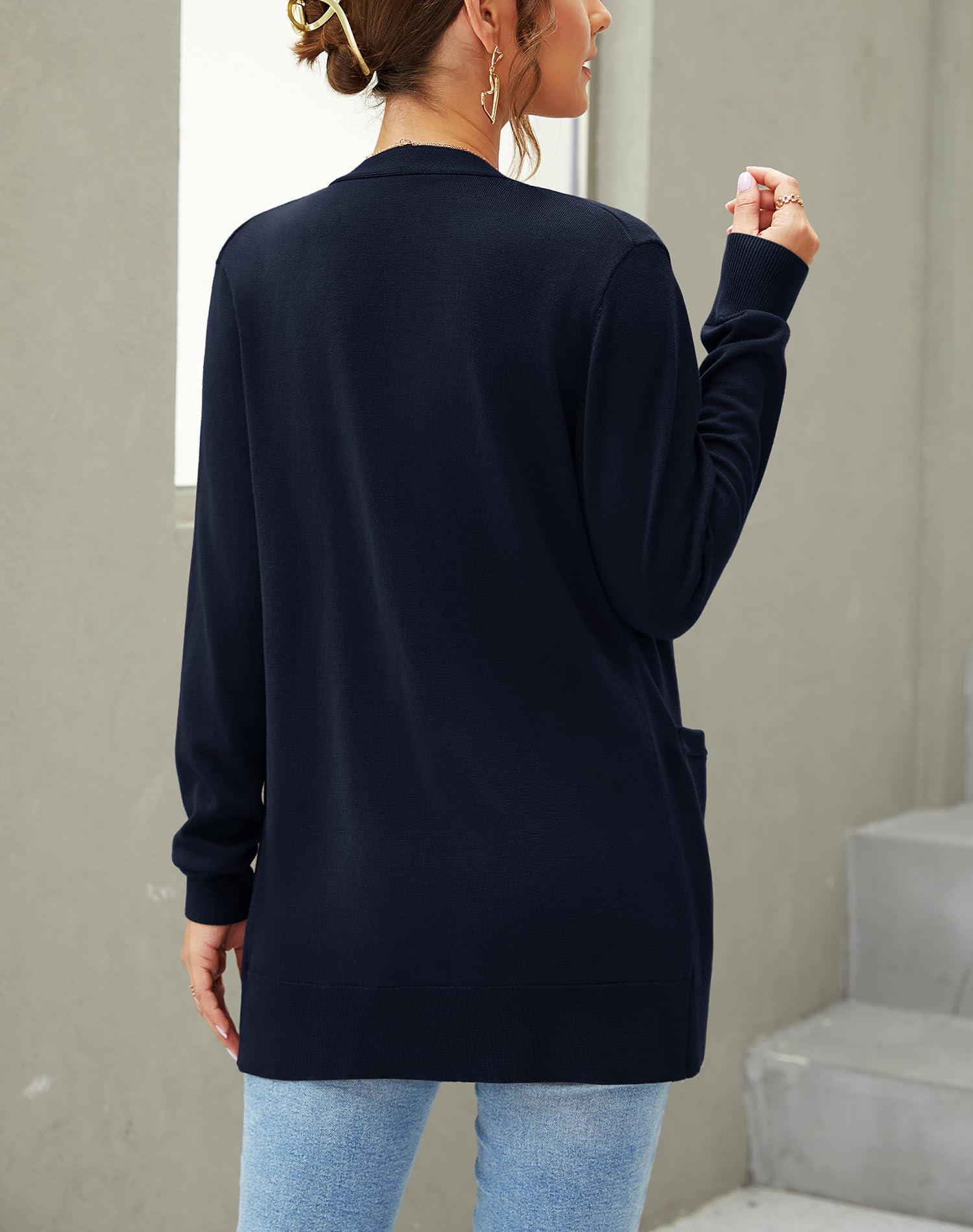Veryoung Veryoung Womens 2024 Basic Knit Cardigan Sweaters Long Sleeve Open Front Cardigans Coat Casual with Pockets for Fall Winter,Navy Blue,L
