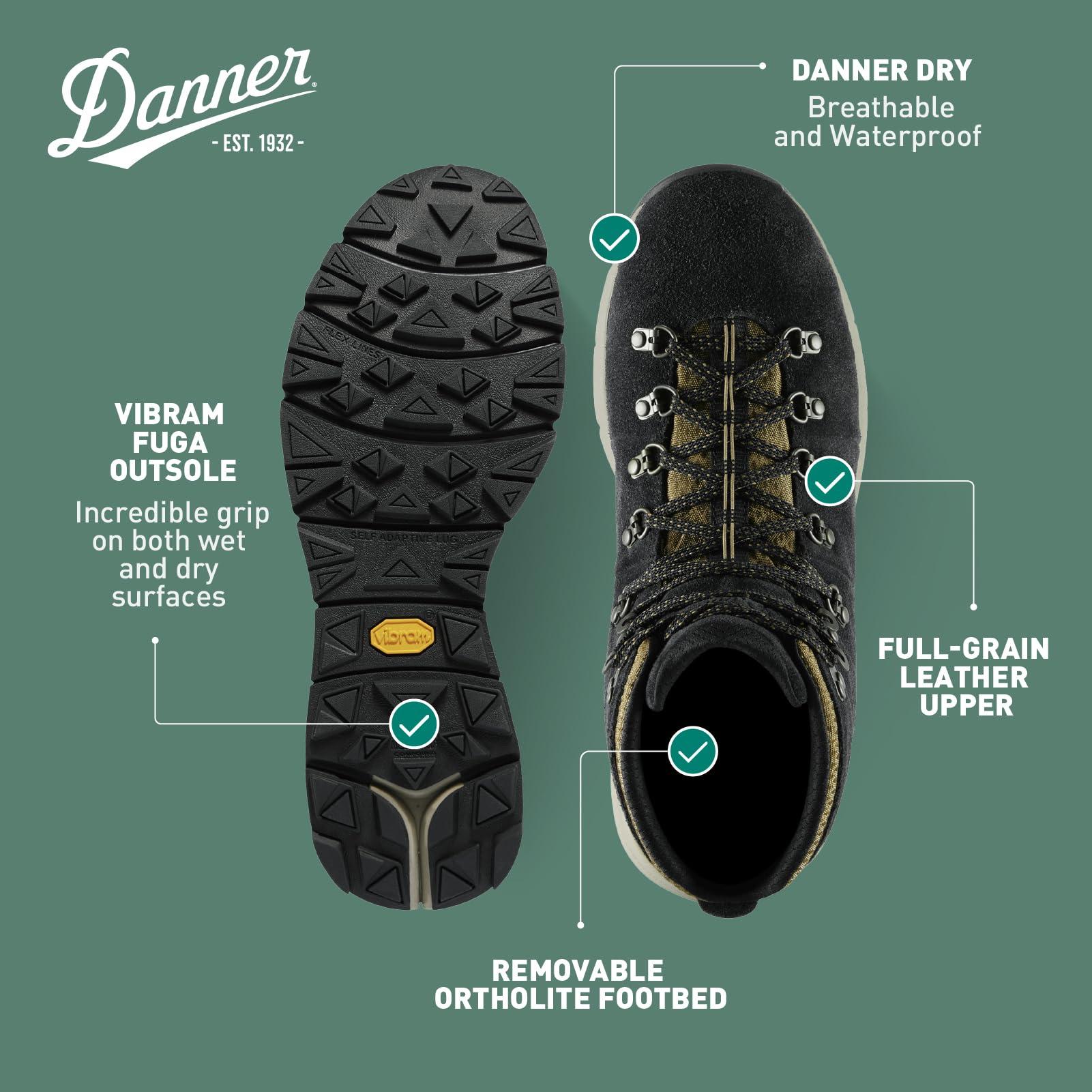 Danner Danner Mountain 600 Hiking Boots for Women - Waterproof, Durable Suede Upper, Breathable Lining, Triple-Density Footbed & Vibram Traction Outsole, Black/Khaki - 9.5 M