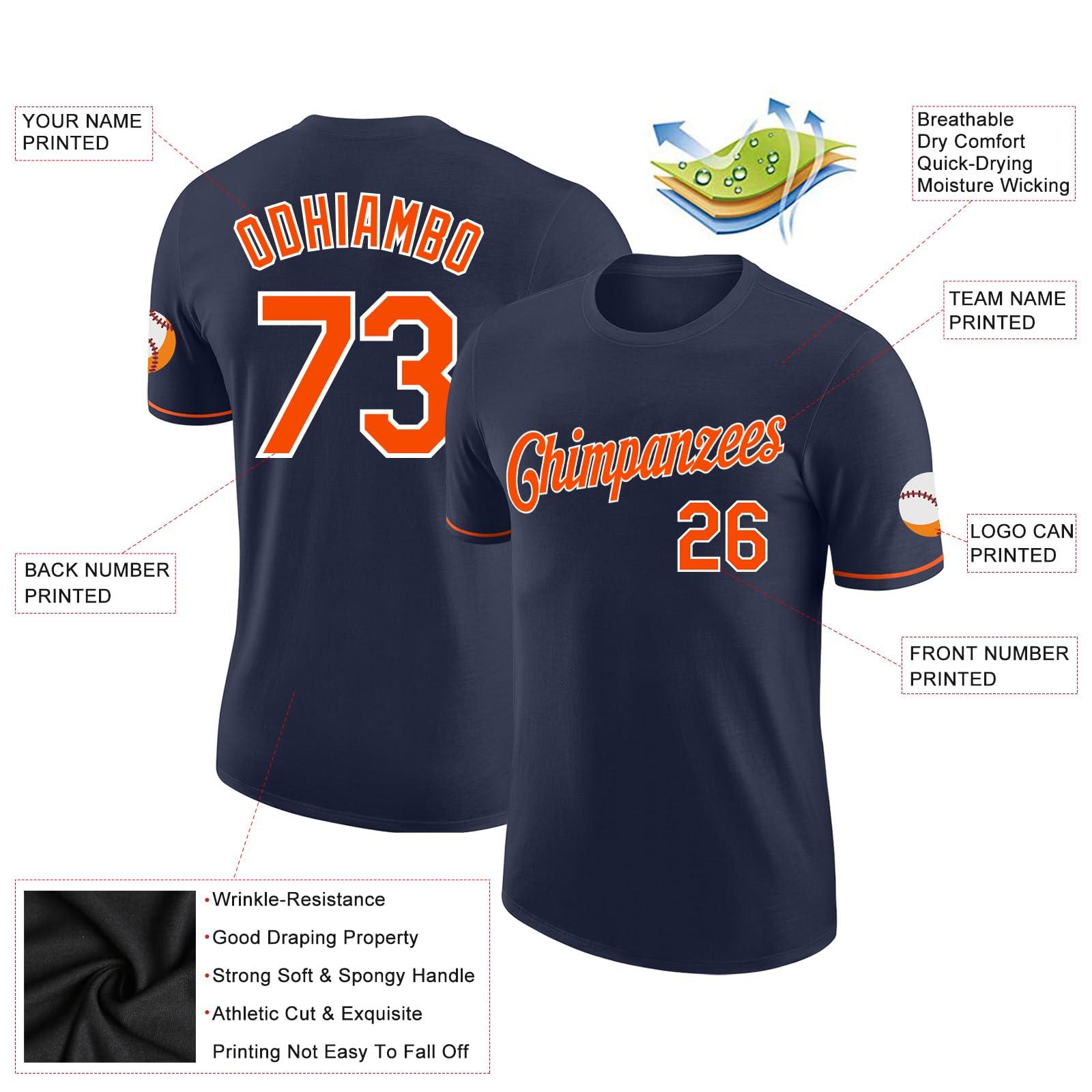LTOCMKIY Custom Men Navy Orange White Baseball Jerseys Crew Neck Personalized Women Youth Baseball Hip Hop Shirts Sports Uniform for Men Women Youth