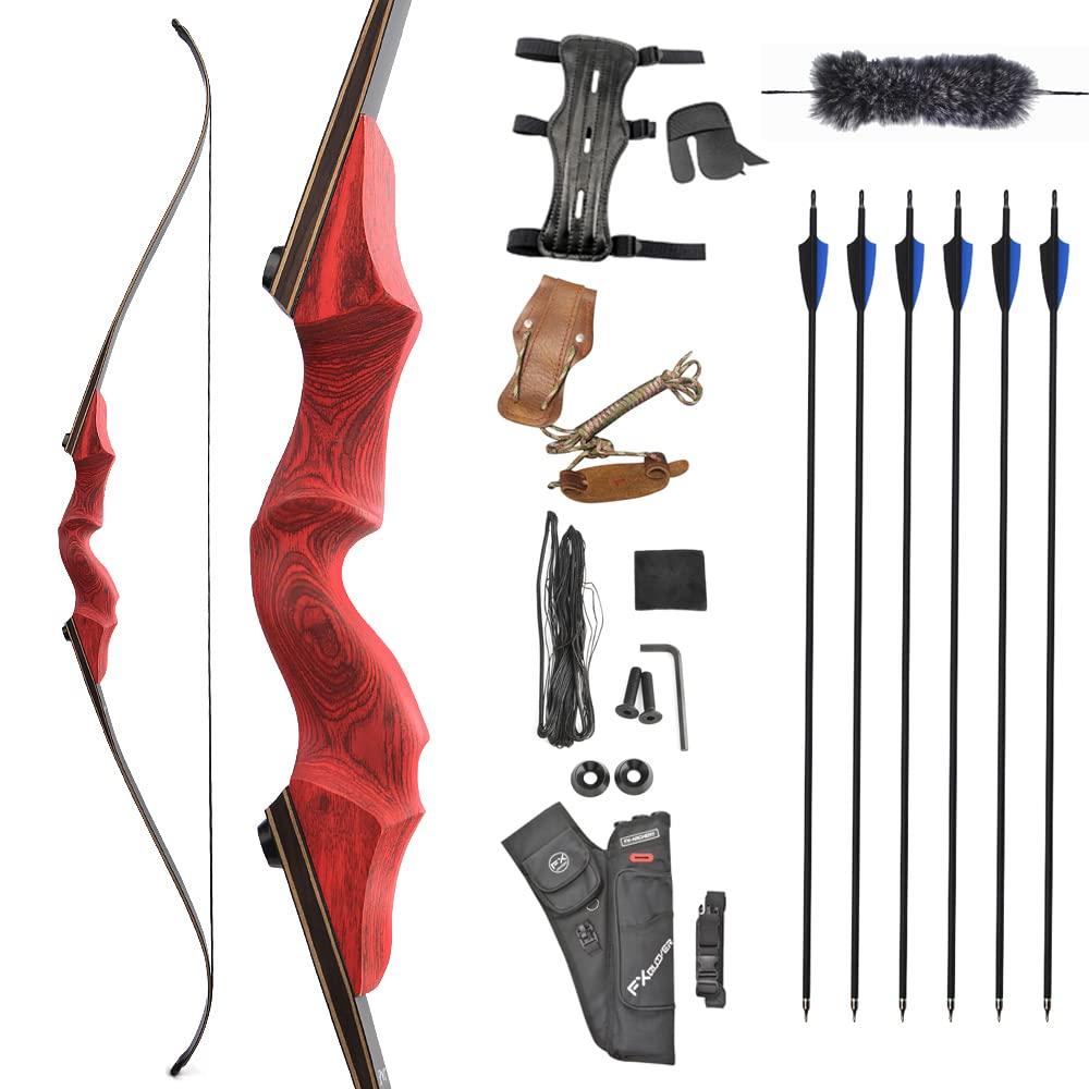ZSHJGJR ZSHJGJR Recurve Bow and Arrow Set, Wooden Takedown Recurve Bow 61\" Hunting Recurve Bow for Adults Youth Beginners Archery Target Practice Right Hand20-60lbs (30lbs, Red Bow Set)
