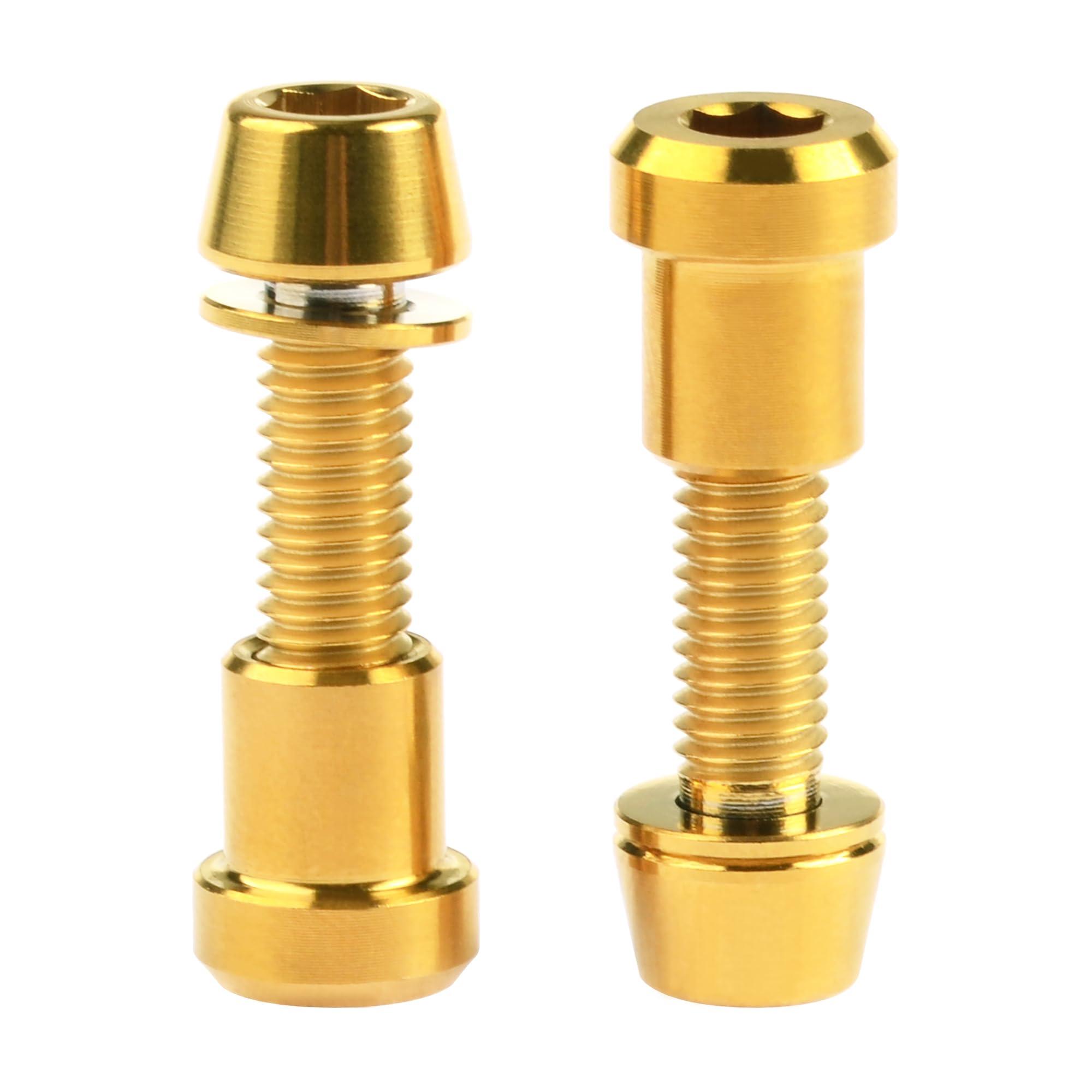 Wanyifa Wanyifa Titanium M5x16 18 20mm Bolt with Washer Hex Head Screw Steerer Clamp Nut for Bicycle Stem Front Forking Lock (Gold Taper Head, M5x20mm)