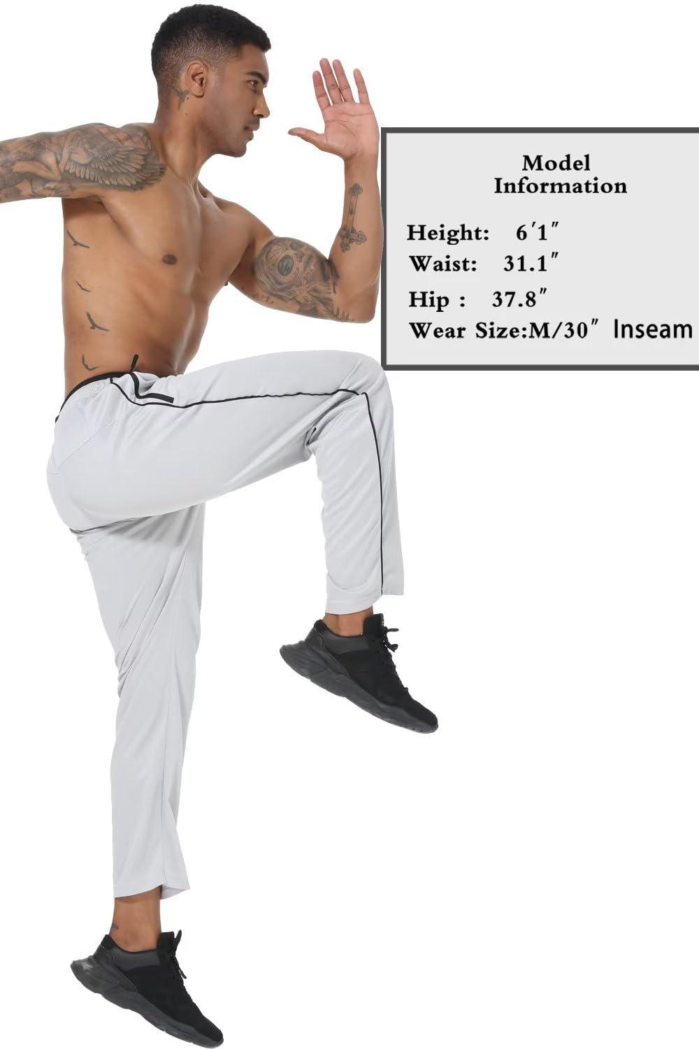 NEIKU NEIKU Mens Lightweight Sweatpants with Pockets Open Bottom Mesh Athletic Pants for Running LightGrey/Black XL