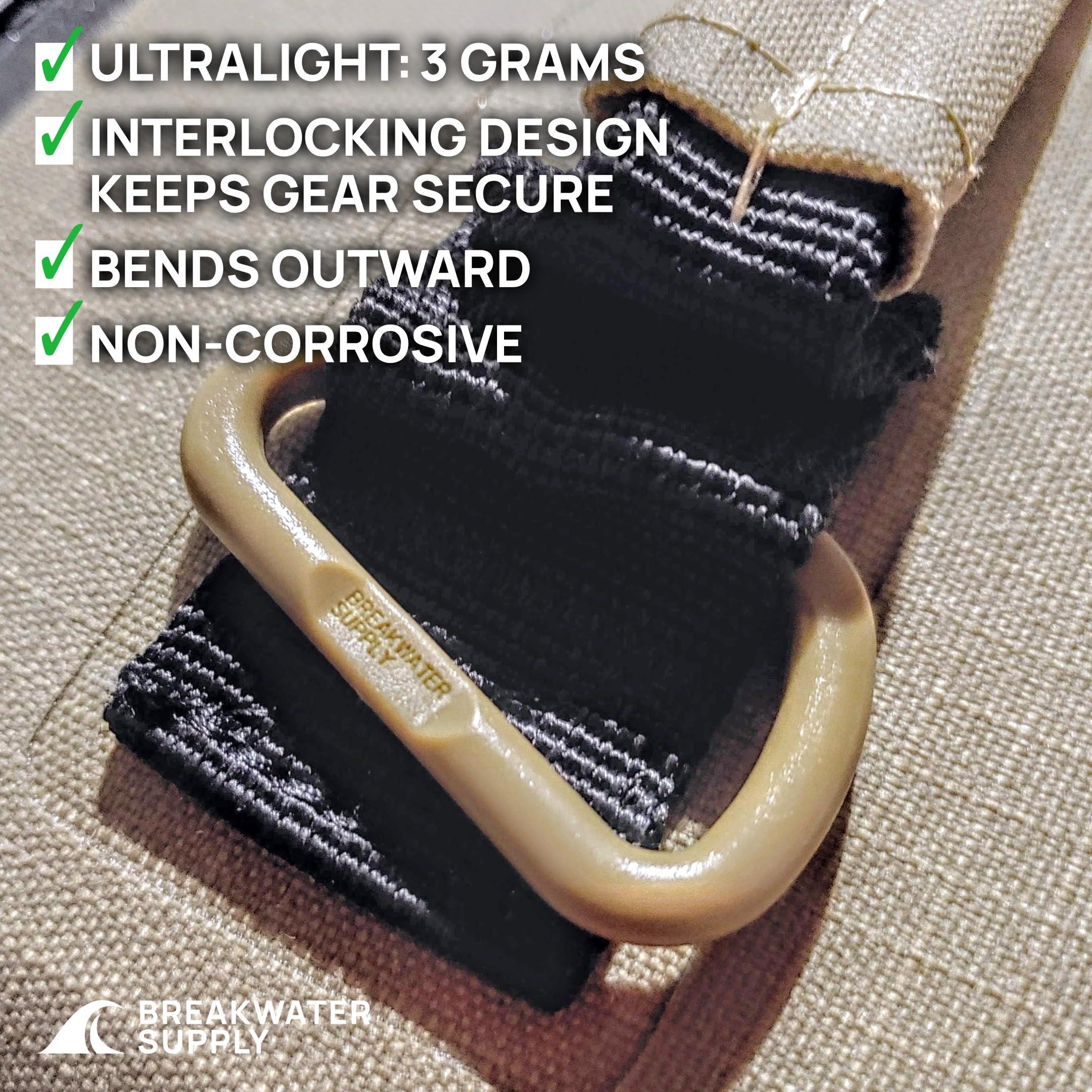 Breakwater Supply Breakwater Supply Hingeless Carabiner Hooks 4 Pack, Small 2-inch Gear Attachment Clips for Backpack, Keys, Keychain, Water Bottle, MOLLE, Ultralight, Tactical, D-Ring, Non-Corrosive, D-Shape (Tan)