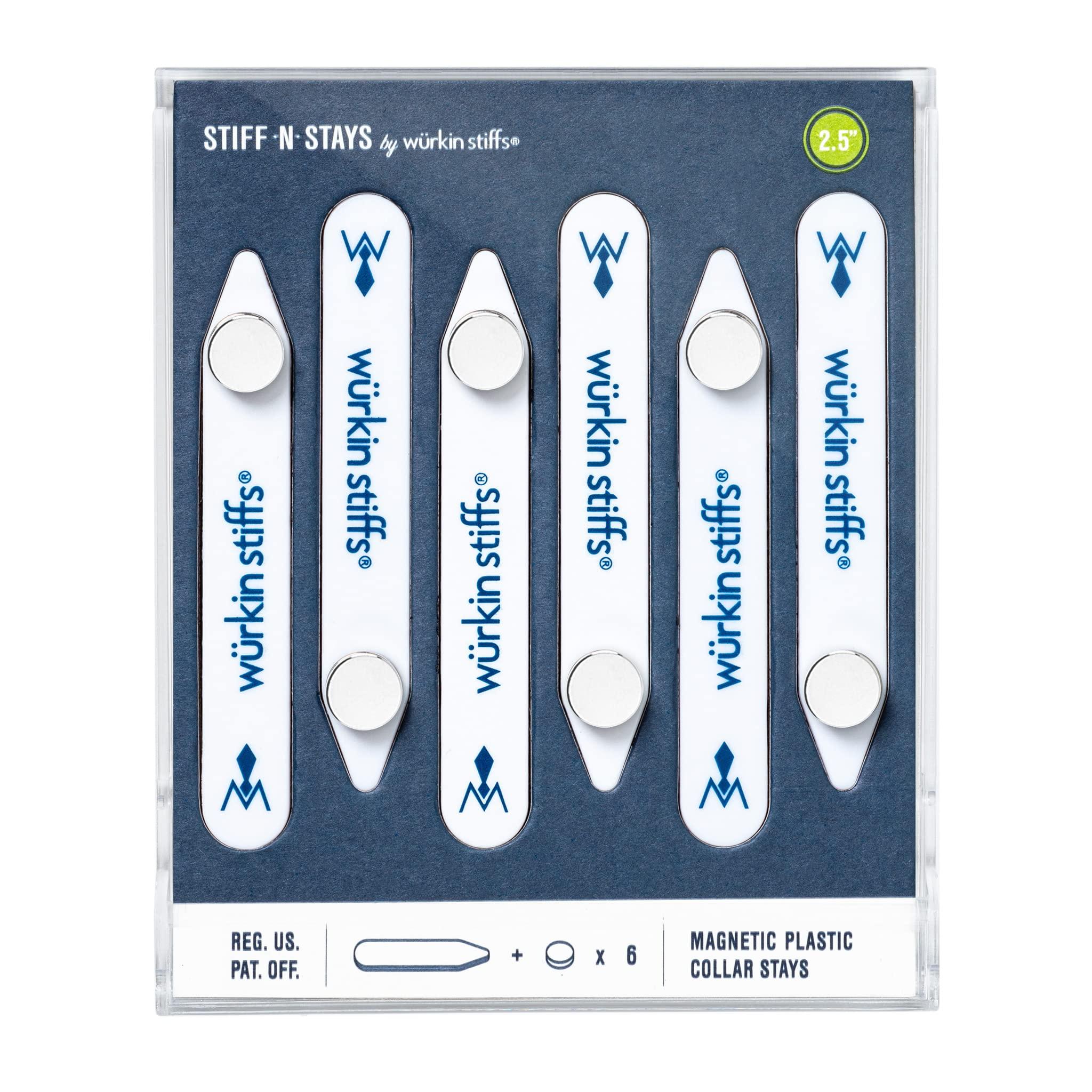 Wrkin Stiffs Wrkin Stiffs Stiff-N-Stay Magnetic Collar Stays for Men - 2.5" Plastic Power Stays, 3 Pair Set with Case - Adjustable & Durable Shirt Collar Straighteners - As Seen on Shark Tank