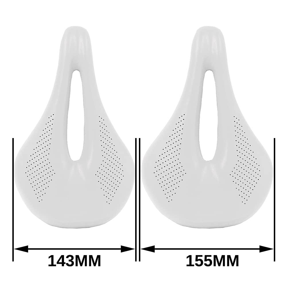WALGUN WALGUN Lightweight Carbon Fiber Bike Seat for Men Women Comfortable Leather Cover MTB Mountain Road Bike Carbon Rail Bicycle Saddle Cushion - 143mm/155mm (White, 155mm)