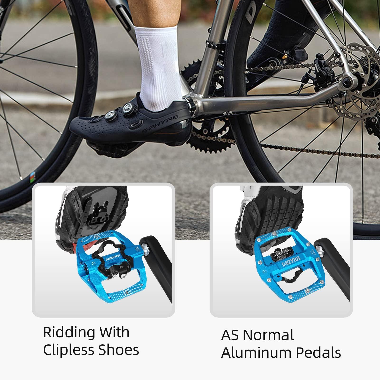 MZYRH MZYRH Pedal,MTB Mountain Bike Pedals Compatible with Dual Function Sealed Clipless Aluminum 9/16" Bicycle Flat Platform with Cleats for Road, MTB (Blue)