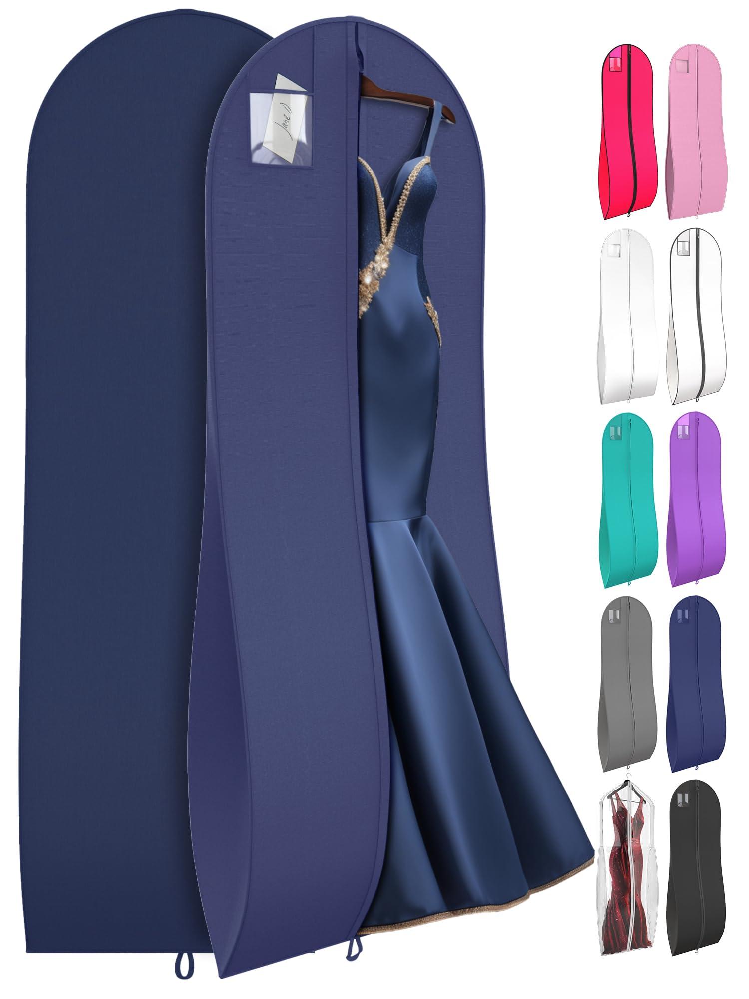 YOUR BAGS GARMENTUM Your Bags Dress Bag for Gowns & Formal Dresses - 72" Extra Long Garment Bag for Hanging Clothes & Travel Women - Large Wedding Dress Garment Bags - 10" Gusset (Navy)