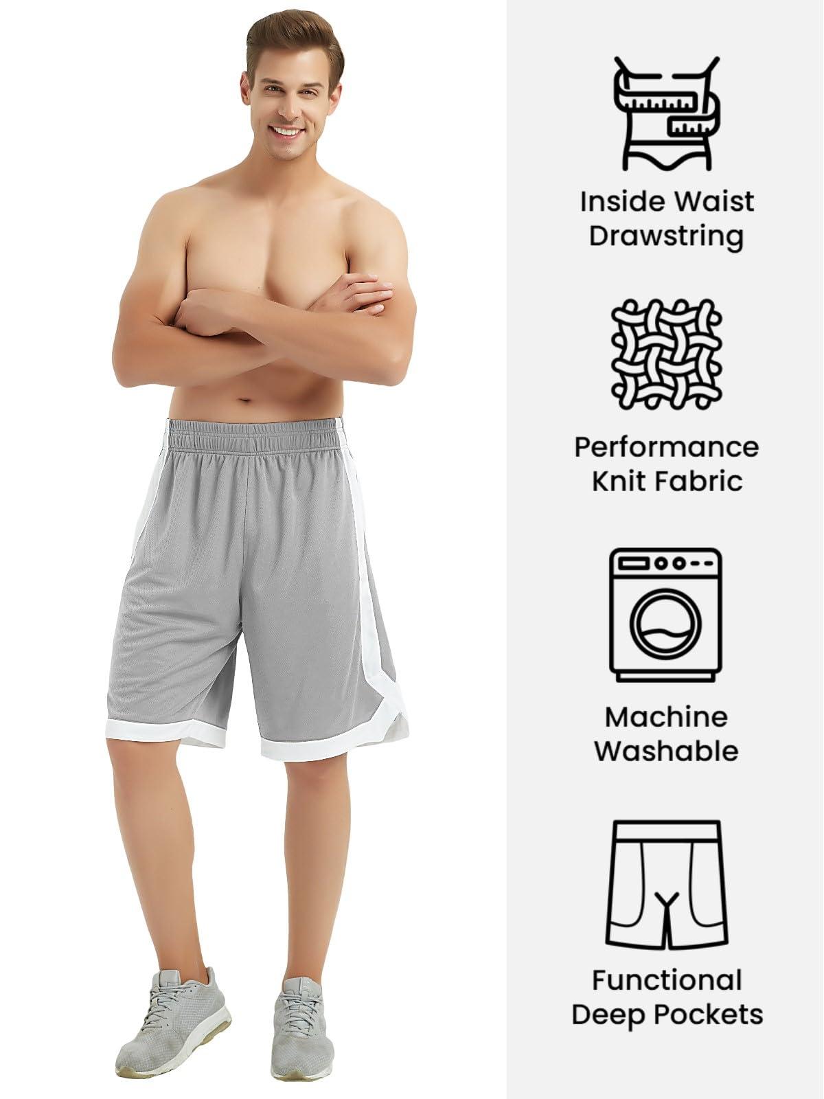 TOPTIE TopTie Men\'s 7\" Mesh Basketball Shorts with Pockets, 2-Tone Active Athletic Shorts, Workout Shorts for Adult-Grey-XXL