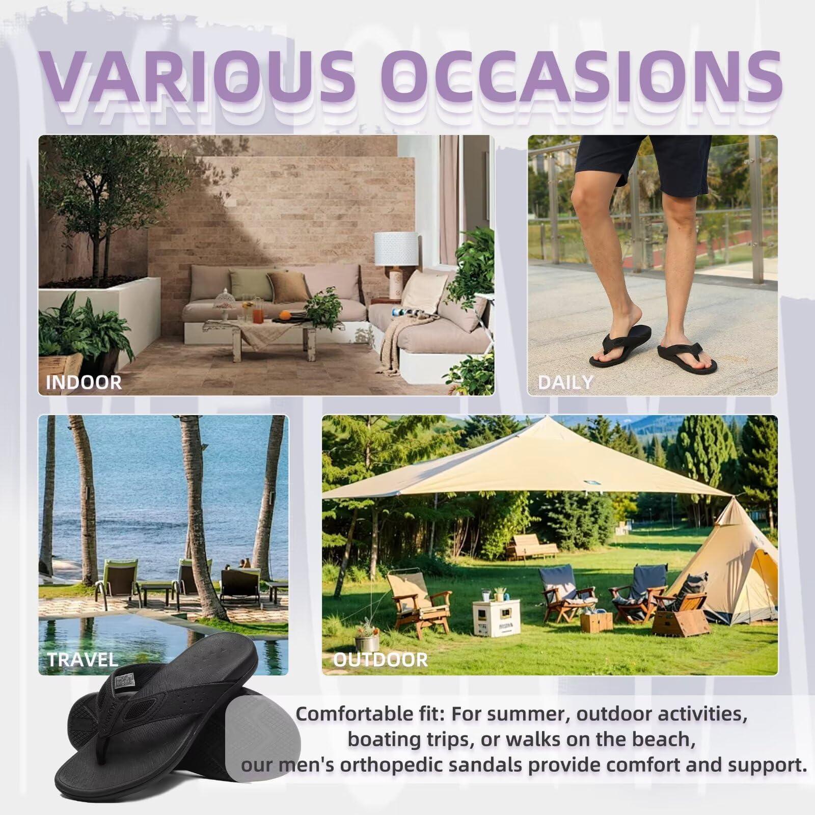 MEGNYA MEGNYA Mens Orthopedic Walking Sandals with Arch Support Flat Feet Flip Flops Thong for Plantar Fasciitis Pain Casual Outdoor Sport pure black Size 9