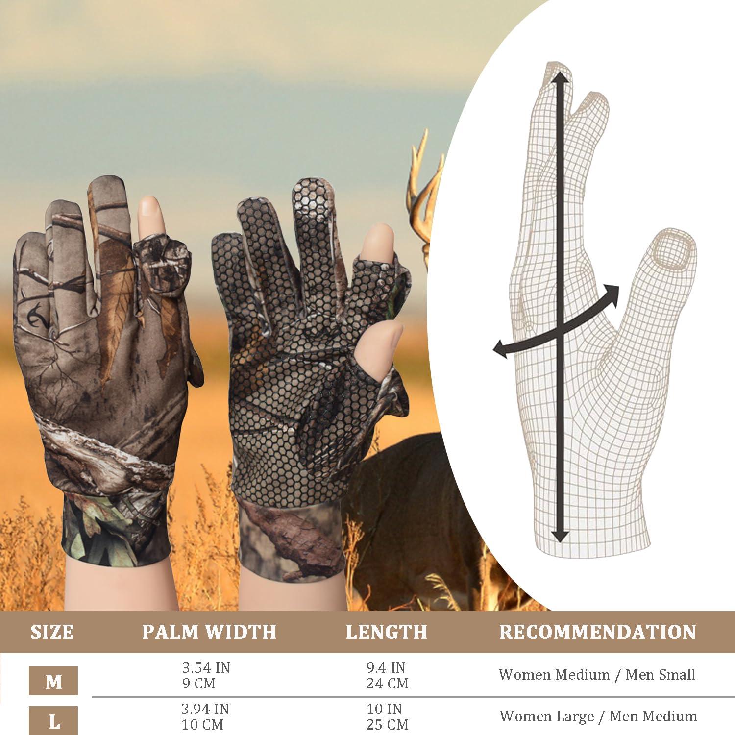 Favuit Favuit Camouflage Hunting Gloves, Lightweight Anti-Slip Full Finger Fingerless Touchscreen Camo Gloves Outdoor Tactical Hunting Gear Archery Accessories for Turkey Fishing Airsoft (Camo L)