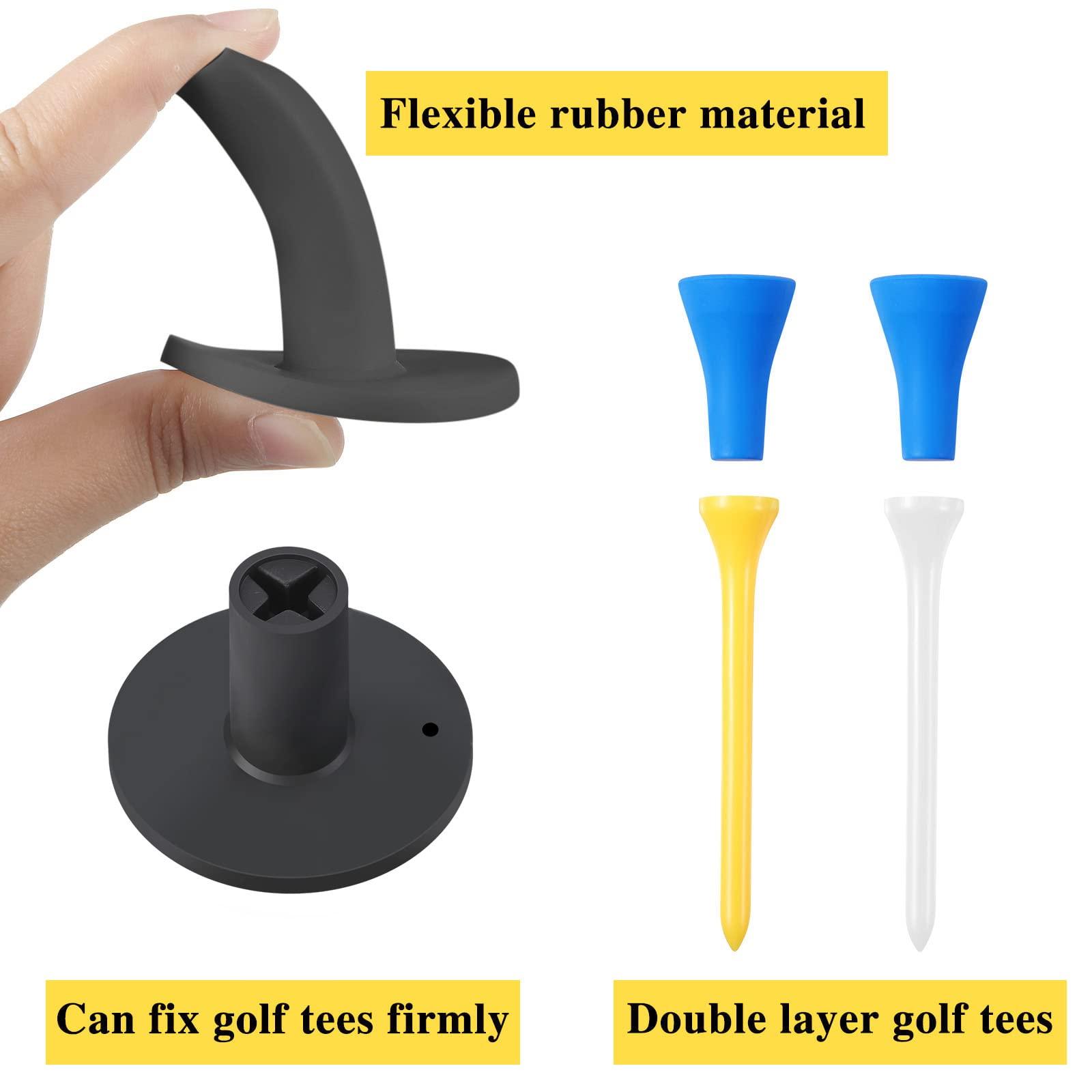 Skylety 12 Pieces Golf Range Tees Set Rubber Golf Tees for Range Mats Golf Rubber Tees Driving Range with 6 Pieces Golf Tees for Practice Mat Mixed Size(Black and White Blue)