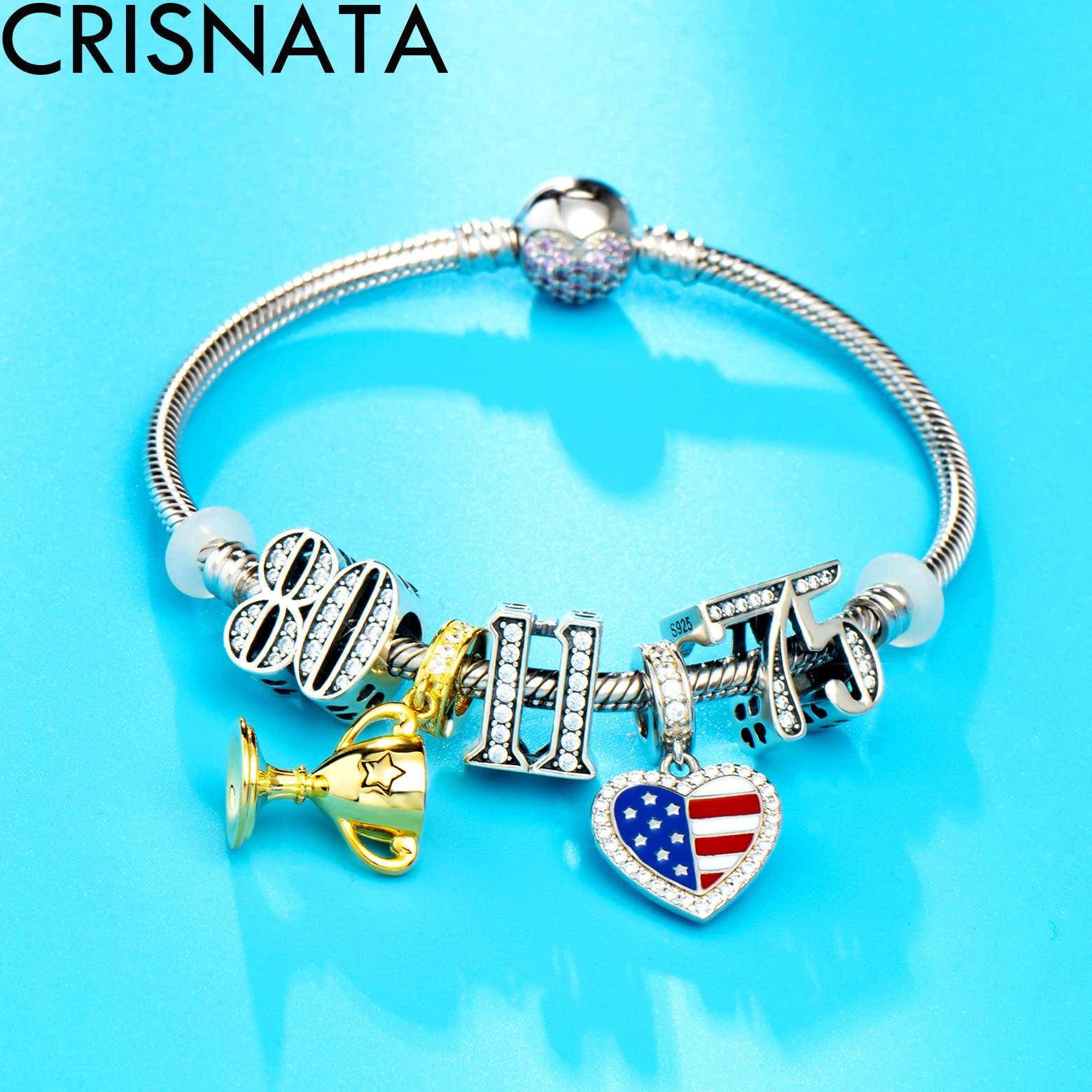 CRISNATA 80 Year Old Birthday Charms fits Pandora Bracelet, 925 Sterling Silver 80th Number Beads with CZ Birthstone, 80 Years of Love Gifts for Anniversary/Grandpa/Grandmother