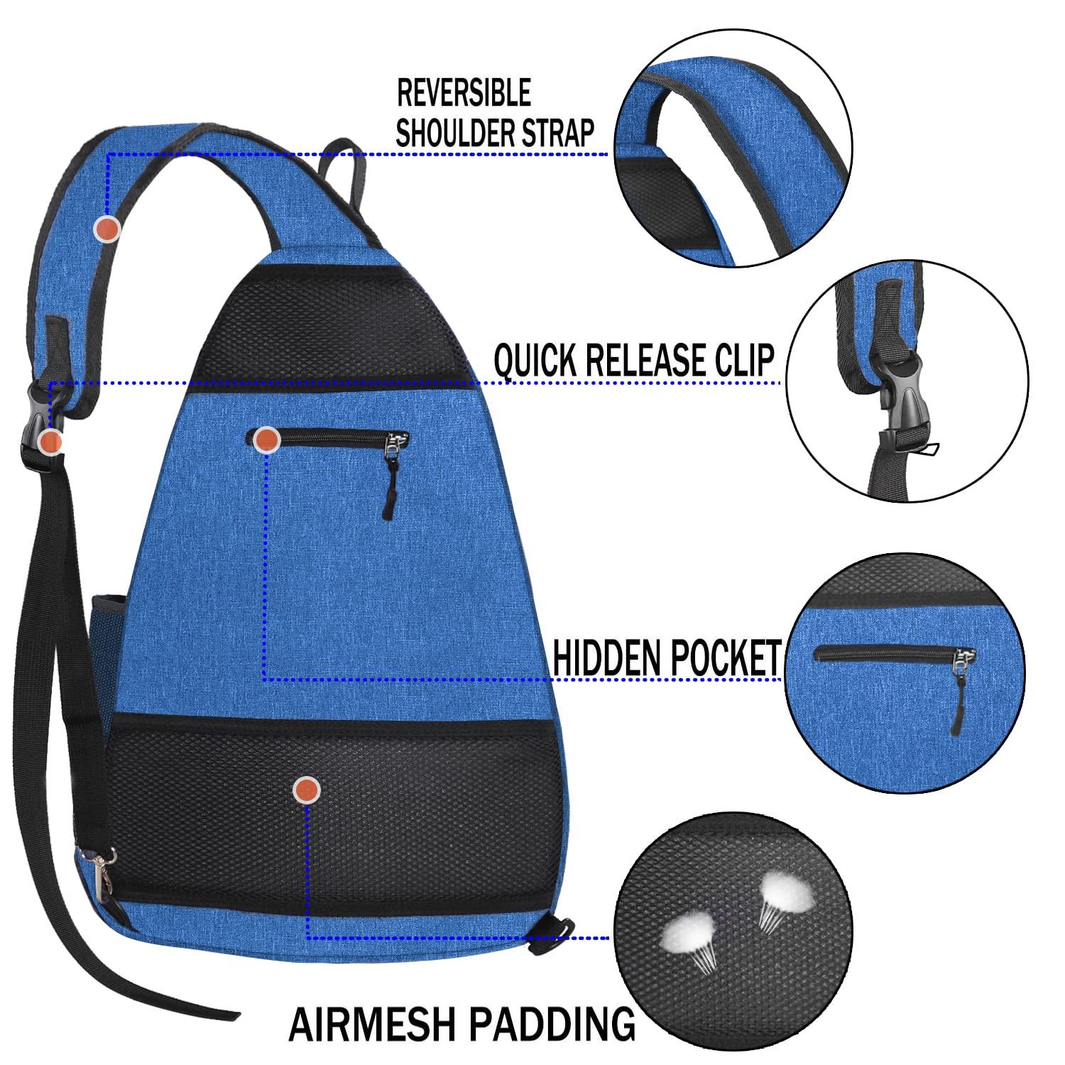 LLYWCM LLYWCM Pickleball Bag | Reversible Crossbody Sling Backpack for Paddle, Tennis, Racket and Travel - for Women Men (Dark Blue)
