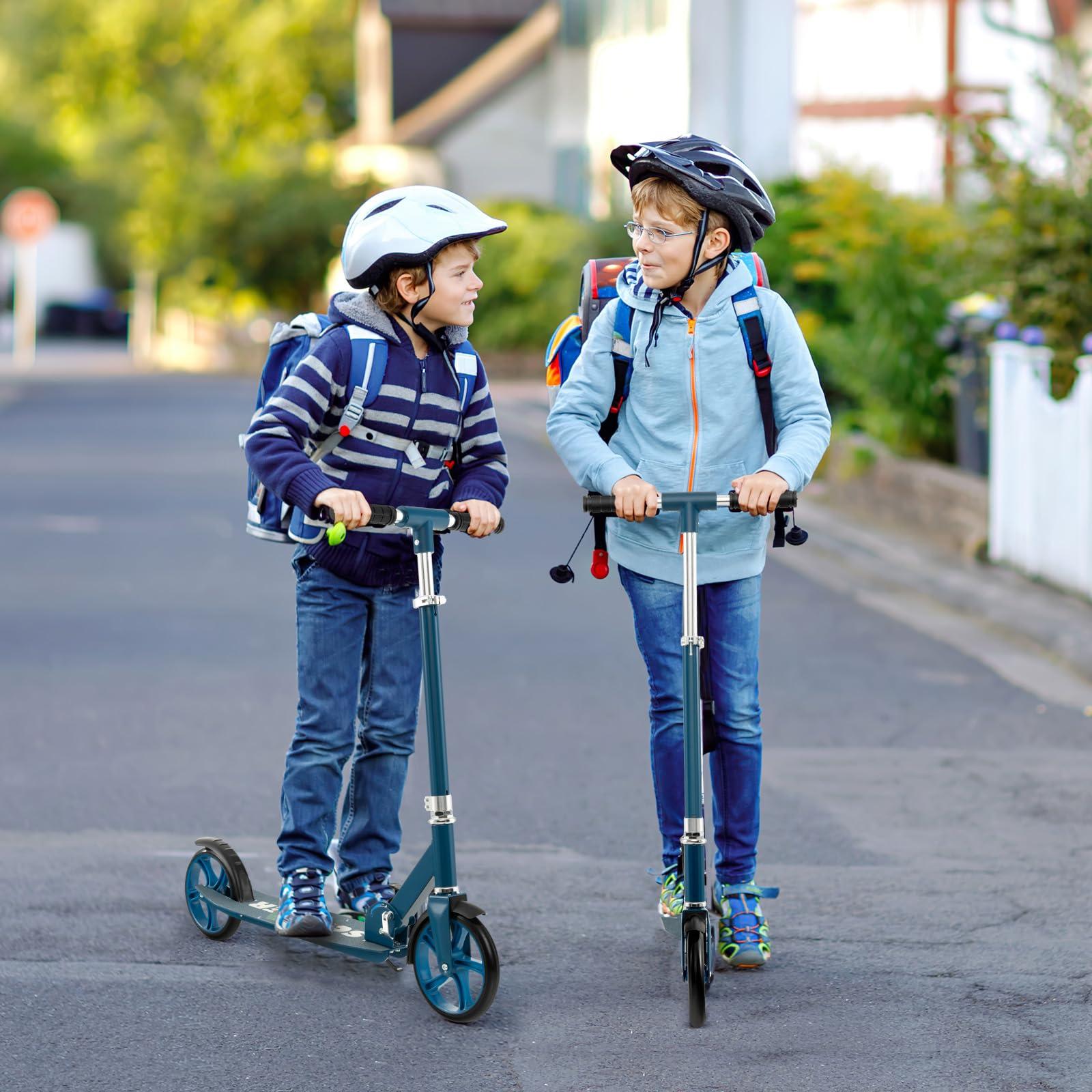 Costzon Costzon Kick Scooter for Kids Ages 8+, Foldable Kids & Adults Scooter with 8-inch Big Wheels, 3 Adjustable Heights, Max Load 220 LBS, Portable Scooters for Teens Boys Girls Gifts Presents (Blue)