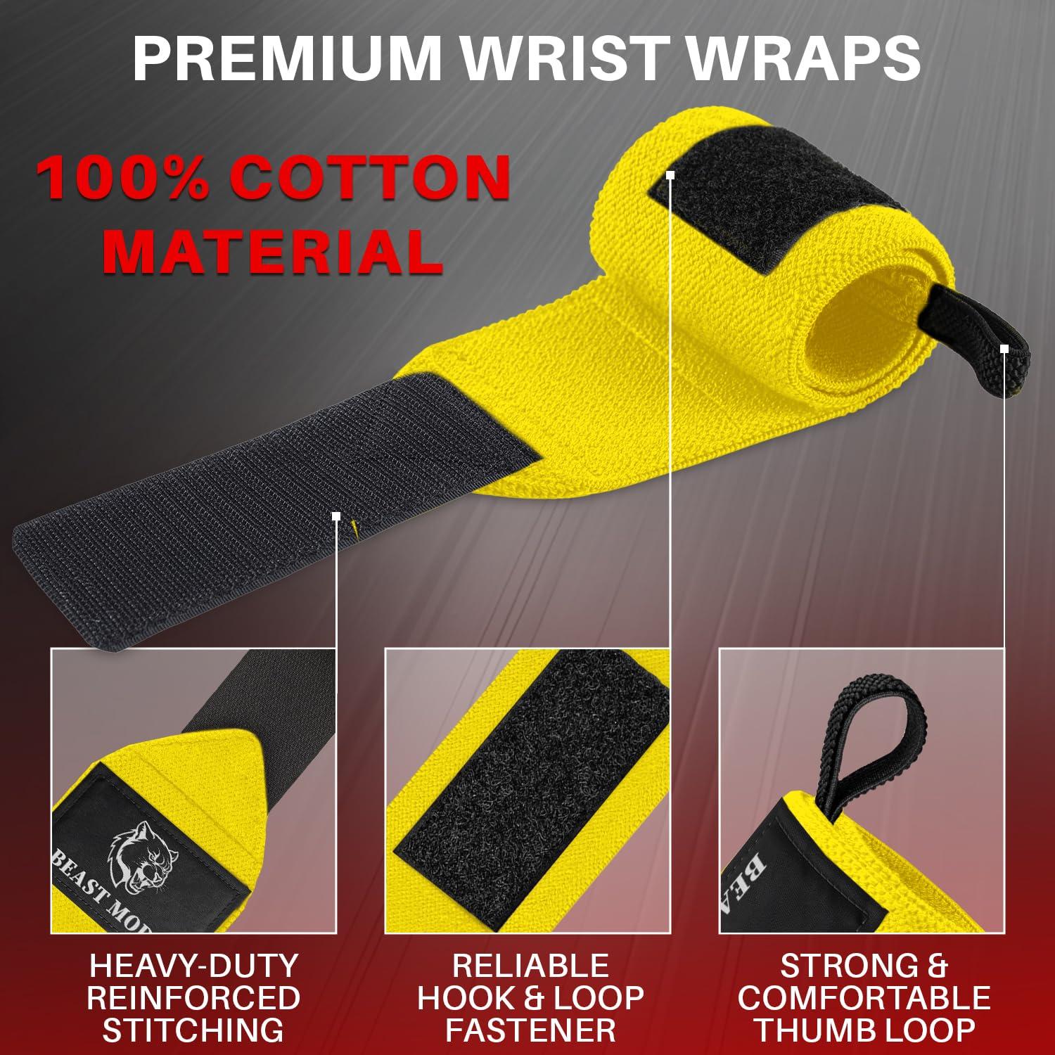 TECEUM TECEUM Weightlifting Wrist Wraps with Thumb Loop Yellow Arms on Fire 12 inch Heavy-Duty Workout Wrist Support & Protection Ideal for Powerlifting, Strength Training, Bodybuilding