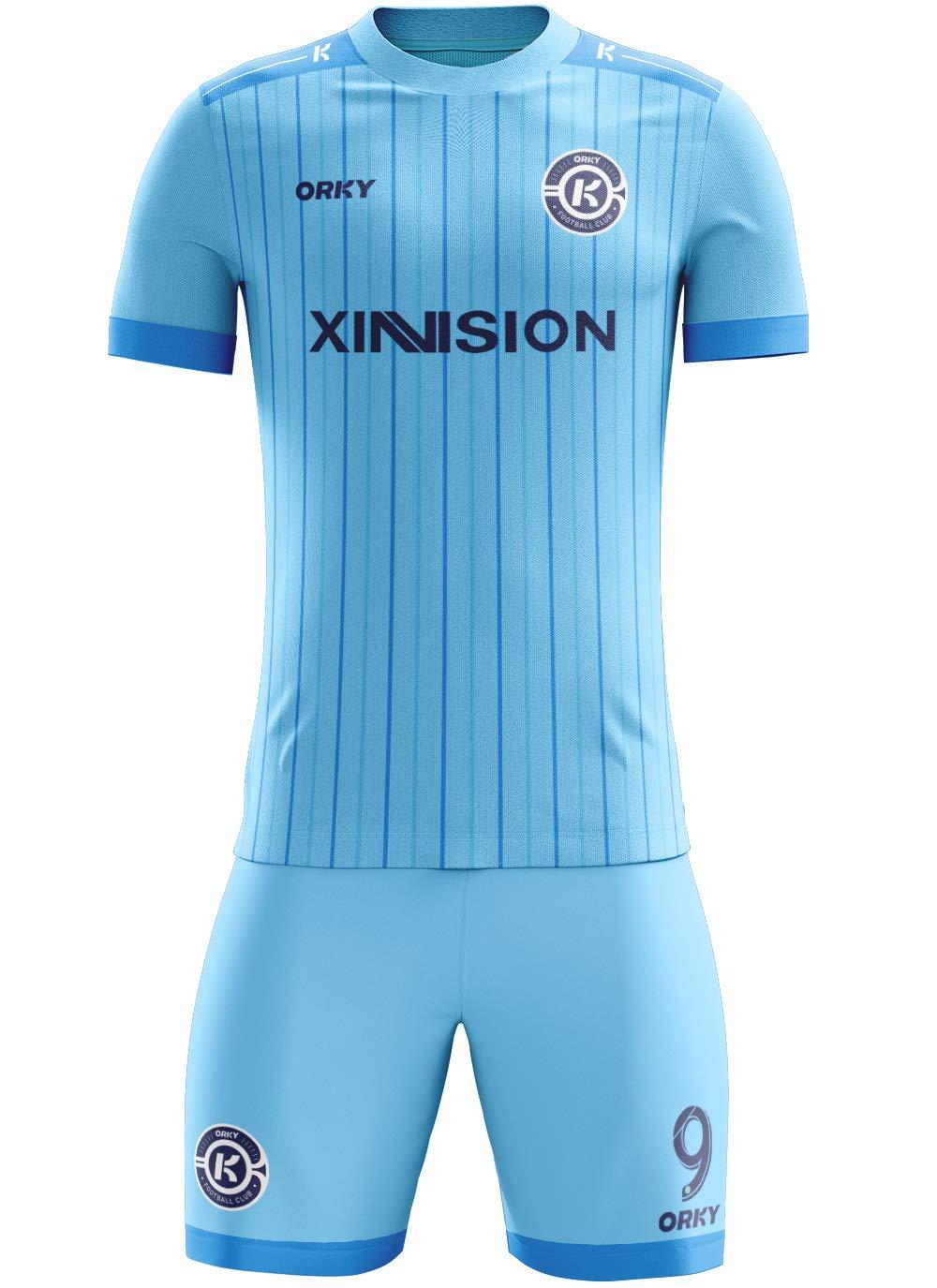 ORKY ORKY Custom Soccer Jersey with Short Men Youth Kids Football Uniform Full Kit(Blue XL)