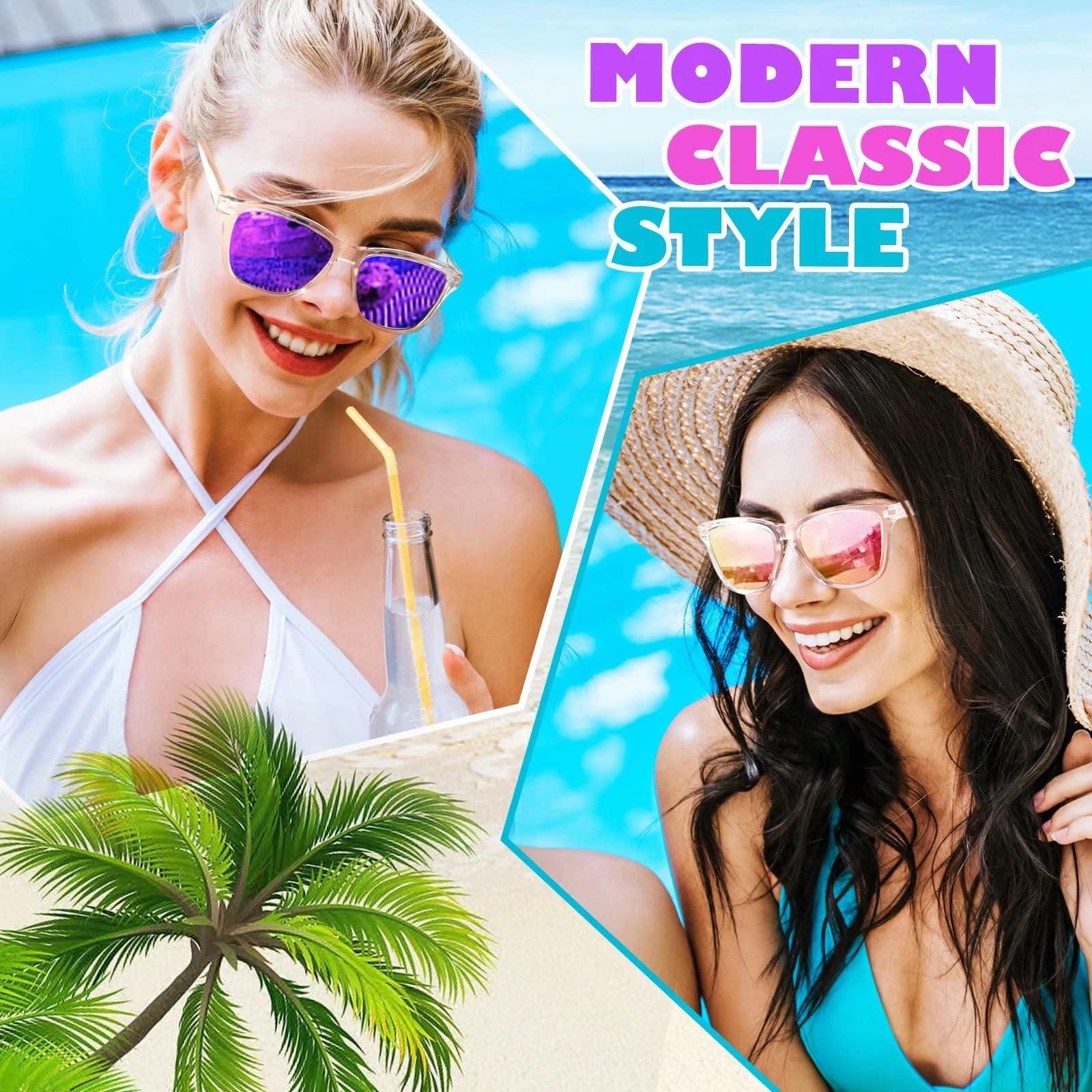 LINVO LINVO Polarized Sunglasses for Women Men, Clear Frame Colorful Mirrored Sun Glasses with UV Protection