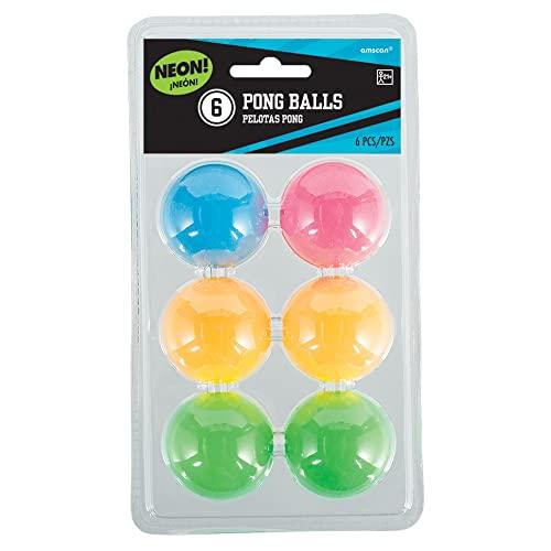 amscan Vibrant Neon Pong Balls - 1.5\" (Pack of 6) - Premium Quality & Durable Material | Ideal for Party Games & Sports