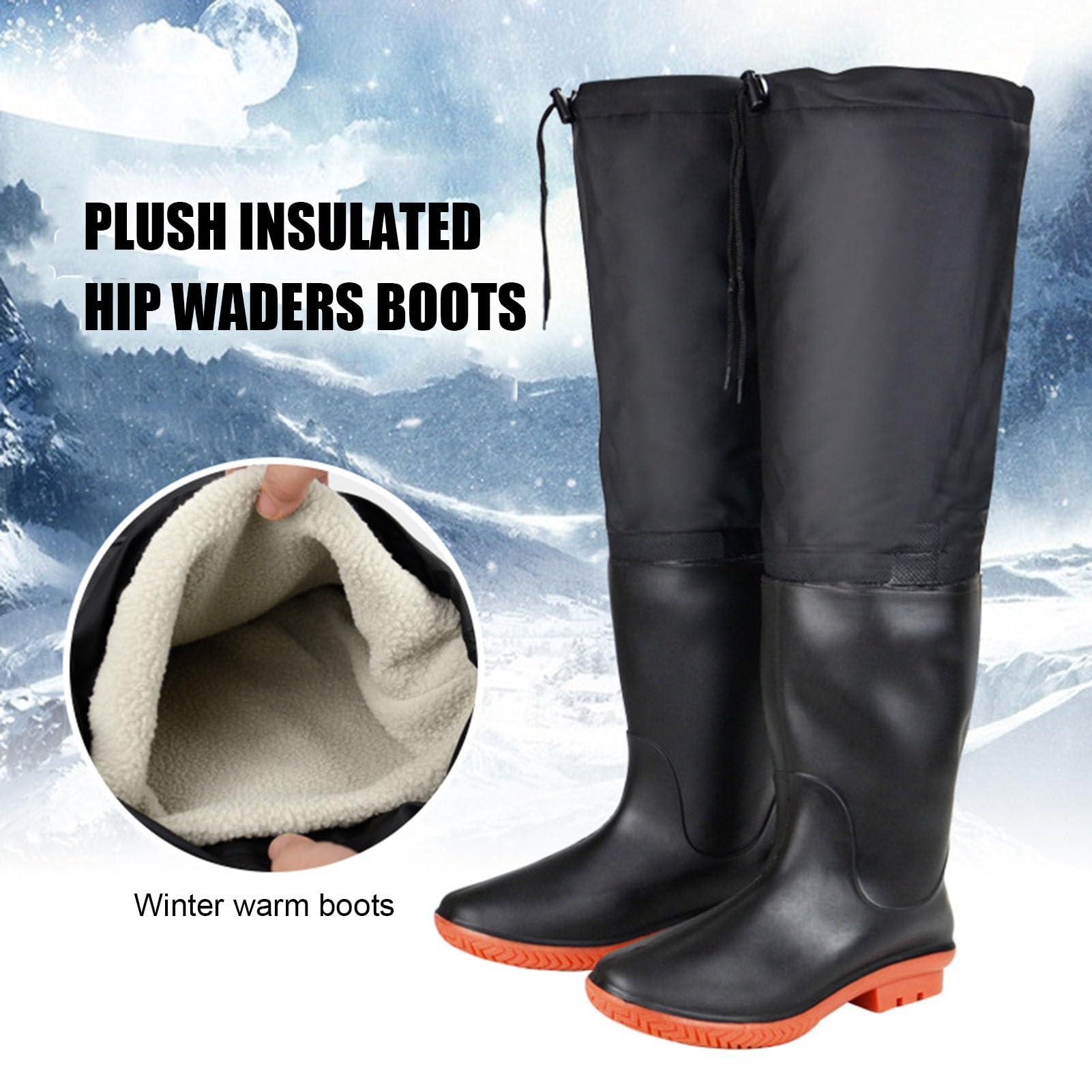 JCWGLY JCWGLY Hip Waders Winter Warm Fishing Wading Boots for Men, PVC Waterproof Hip Waders with Boots, Anti Slip and Durable (Color : Black, Size : 9)