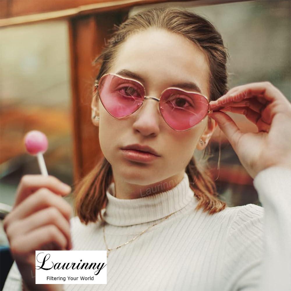 Laurinny Laurinny Pink Heart Sunglasses Polarized for Women Men Retro Heart Shaped Glasses Metal Frame Spring Hinge