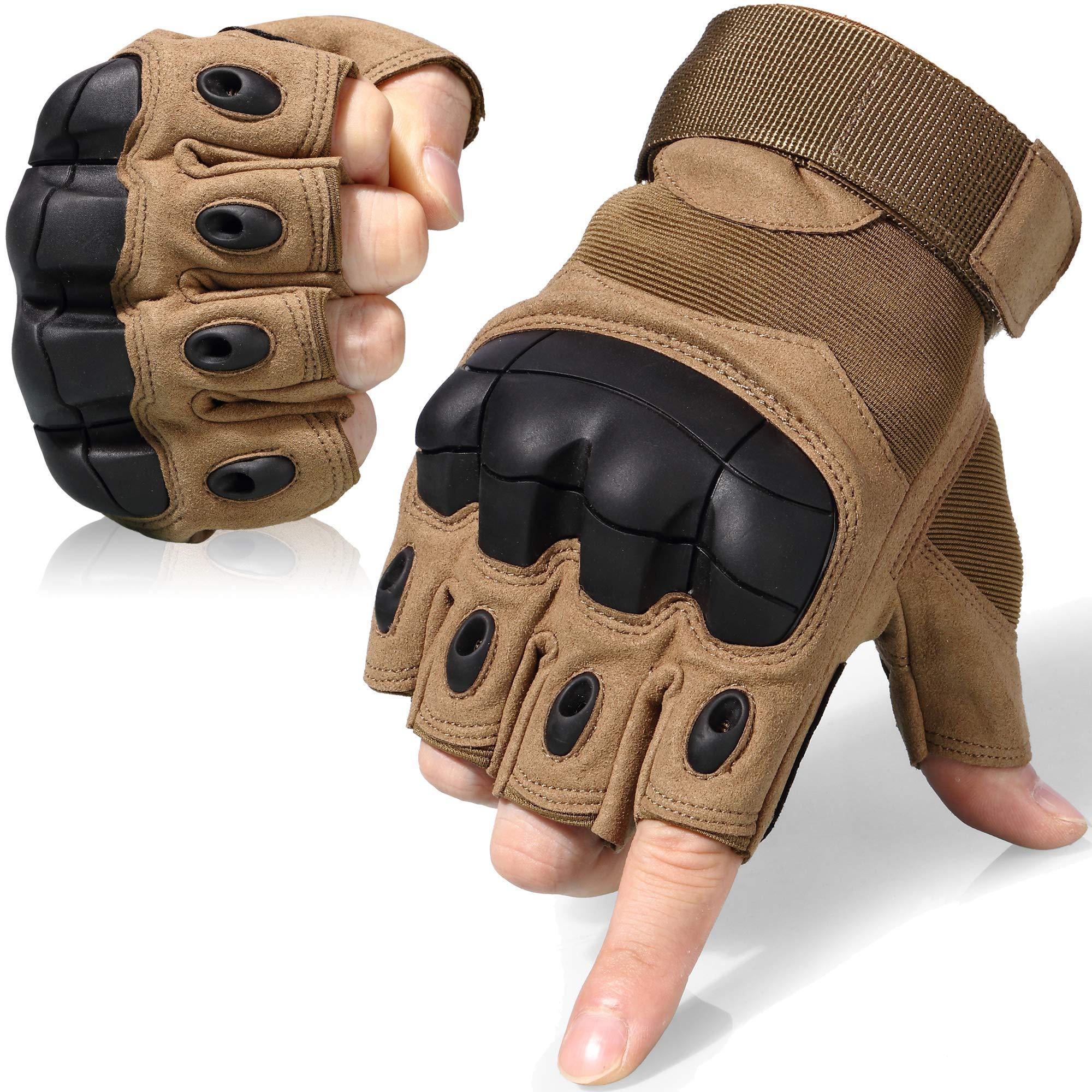 WTACTFUL WTACTFUL Tactical Gloves Fingerless Half Finger Gloves for Driving Paintball Airsoft Riding Motorcycle Motorbike Hunting Cycling Work Men Women Size Medium Brown