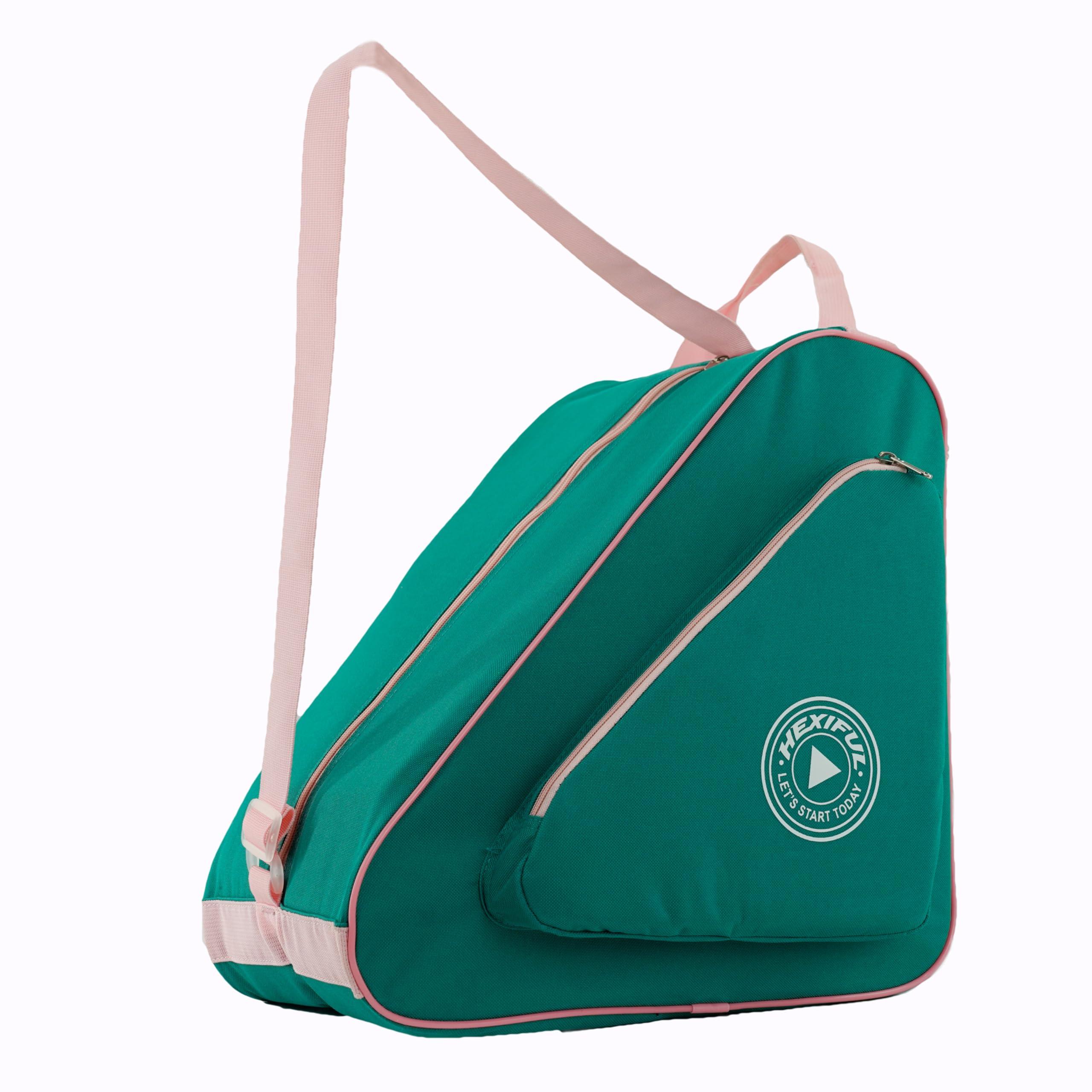 HEXIFUL HEXIFUL Skate Bag to Carry Ice Skates, Inline Skates, Roller Skates and Quad Skates for Both Kids and Adults (Green/Pink)