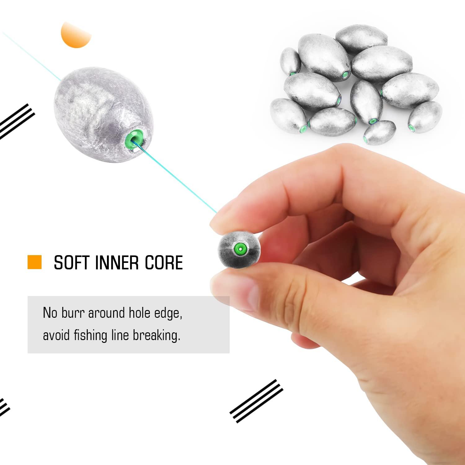 Atibin Atibin Removable Egg Lead Fishing Sinkers Saltwater Fishing Oval Sinkers Shot Drop Weight Sinker Set 10pcs 1oz