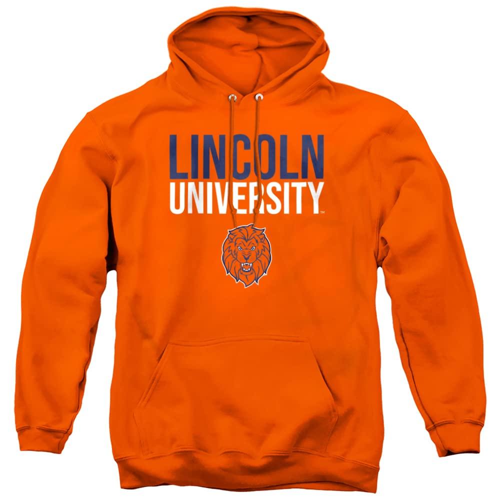 LOGOVISION Lincoln University Official Stacked Unisex Adult Pull-Over Hoodie,Orange, 2X-Large