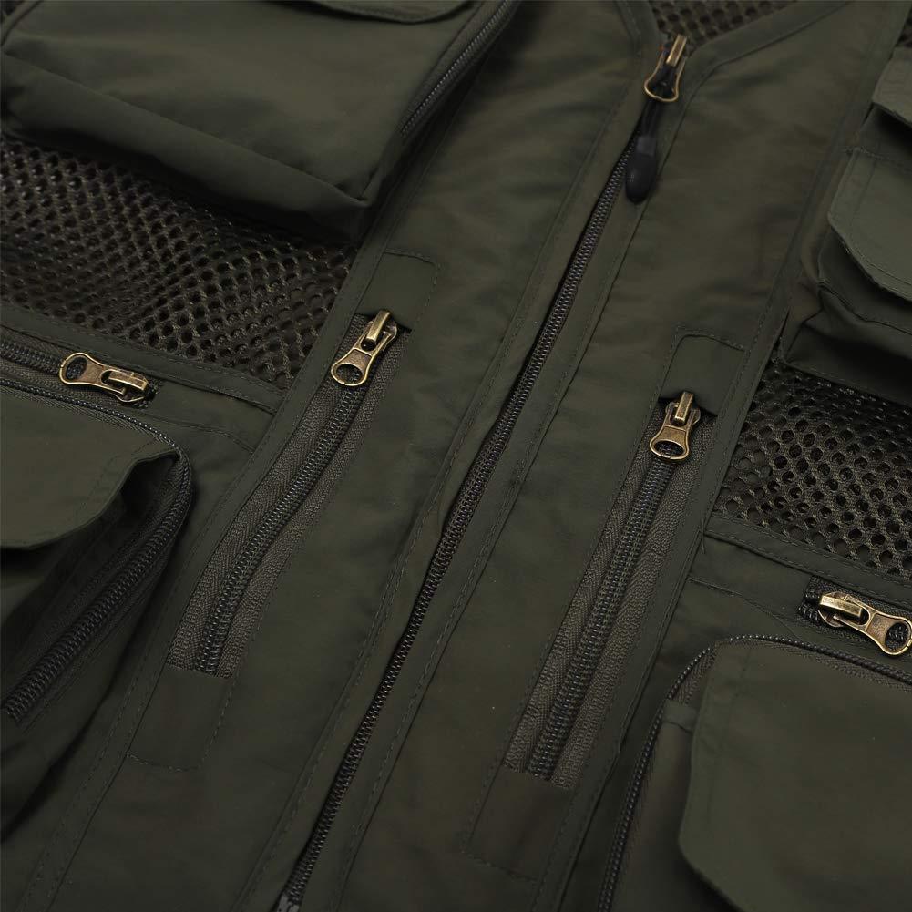 Ziker Ziker Men's Mesh Breathable Openwork Camouflage Journalist Photographer Fishing Vest Waistcoat Jacket Coat (as1, alpha, s, regular, regular, Army Green02)