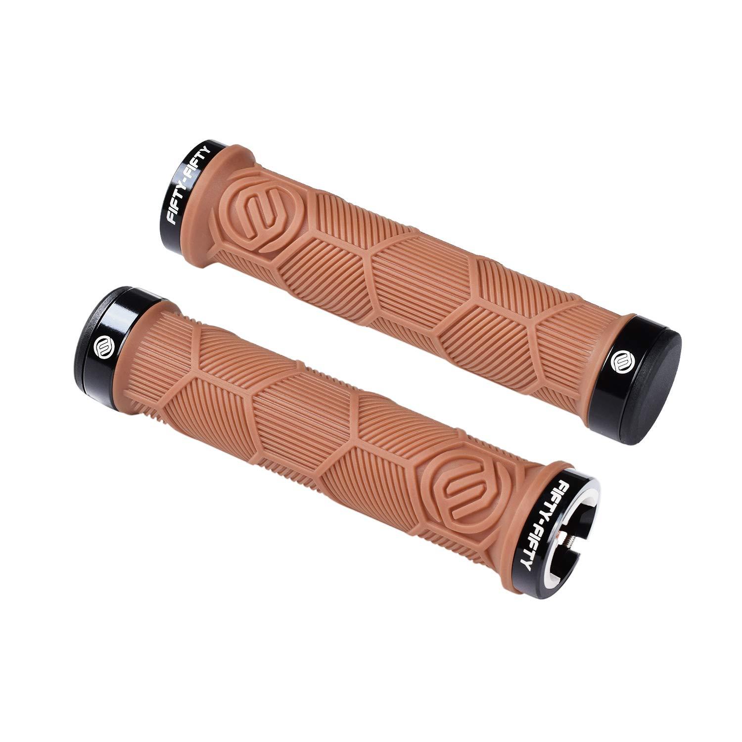 FIFTY-FIFTY FIFTY-FIFTY Double Lock-On Mountain Bike Grips, Bicycle Handlebar Locking Grips, Non-Slip MTB Handle (Brown)