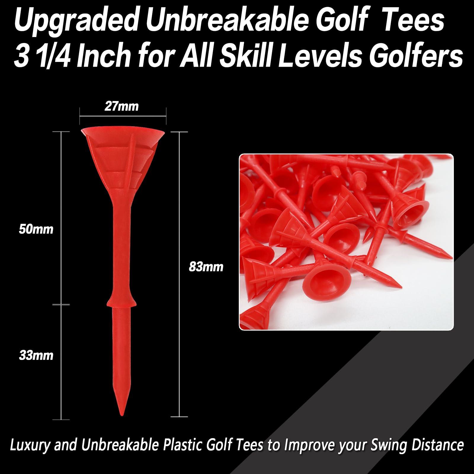 FINGER TEN FINGER TEN Golf Tees Plastic Unbreakable Tee 3 1/4 Inch 12/24/60 Pack, Durable Stable Golf Tee 4 Colors Available for Practice (Red, 3 1/4 Inch(12 Pack))