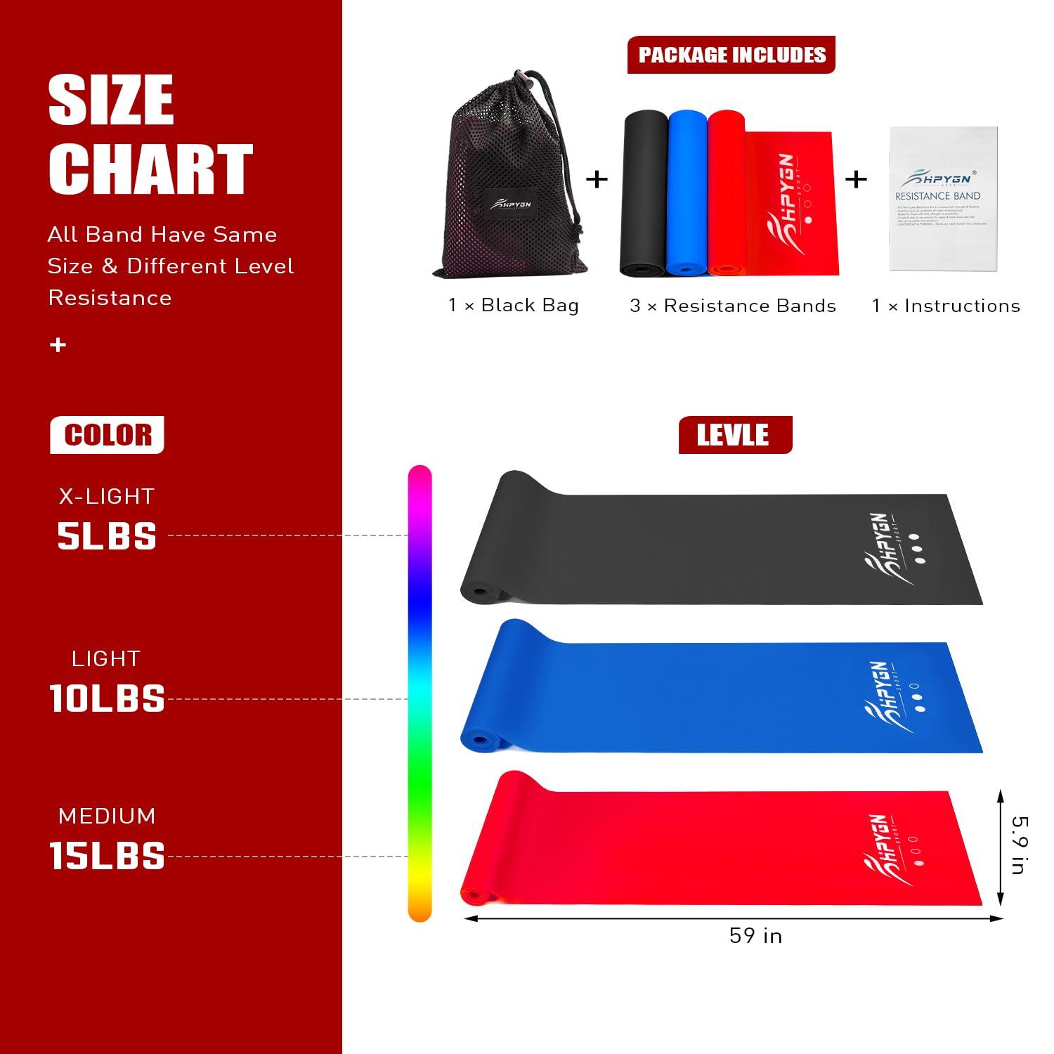 HPYGN HPYGN Resistance Bands, Elastic Exercise Bands Set for Recovery, Physical Therapy, Yoga, Pilates, Rehab, Fitness, Strength Training, Elastic Bands with 3 Resistance Levels, Home Workouts