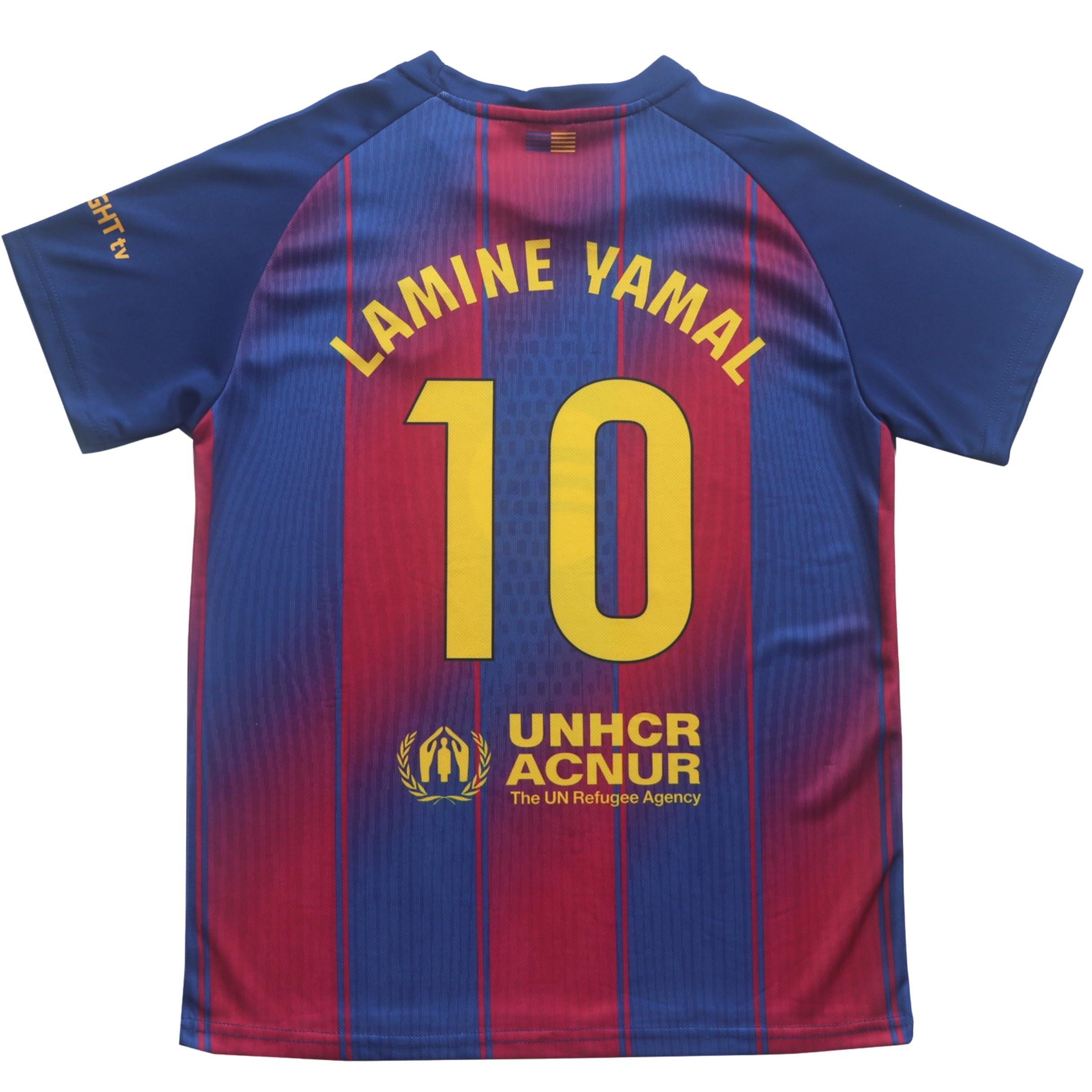 CEKFAX CEKFAX 2024/2025 Barca Home #19 Lamine Yamal Football Soccer Kids Jersey Shorts Socks Set Youth Sizes (Navy,30)