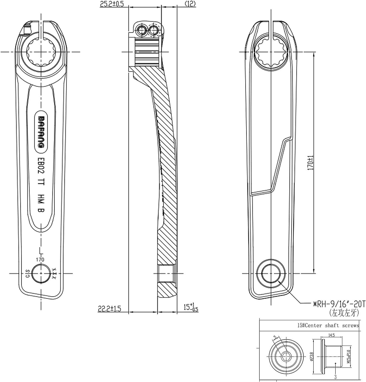 PROWHEEL PROWHEEL Ebike BFG Crank Arm,152MM/160MM/165MM/170MM Forged Alloy 6061 T6 Electric Bicycle Crank Arm for BAFANG M800 M600 M510 M500 M420,Electric Bike,Motor Mid Mounted Motor