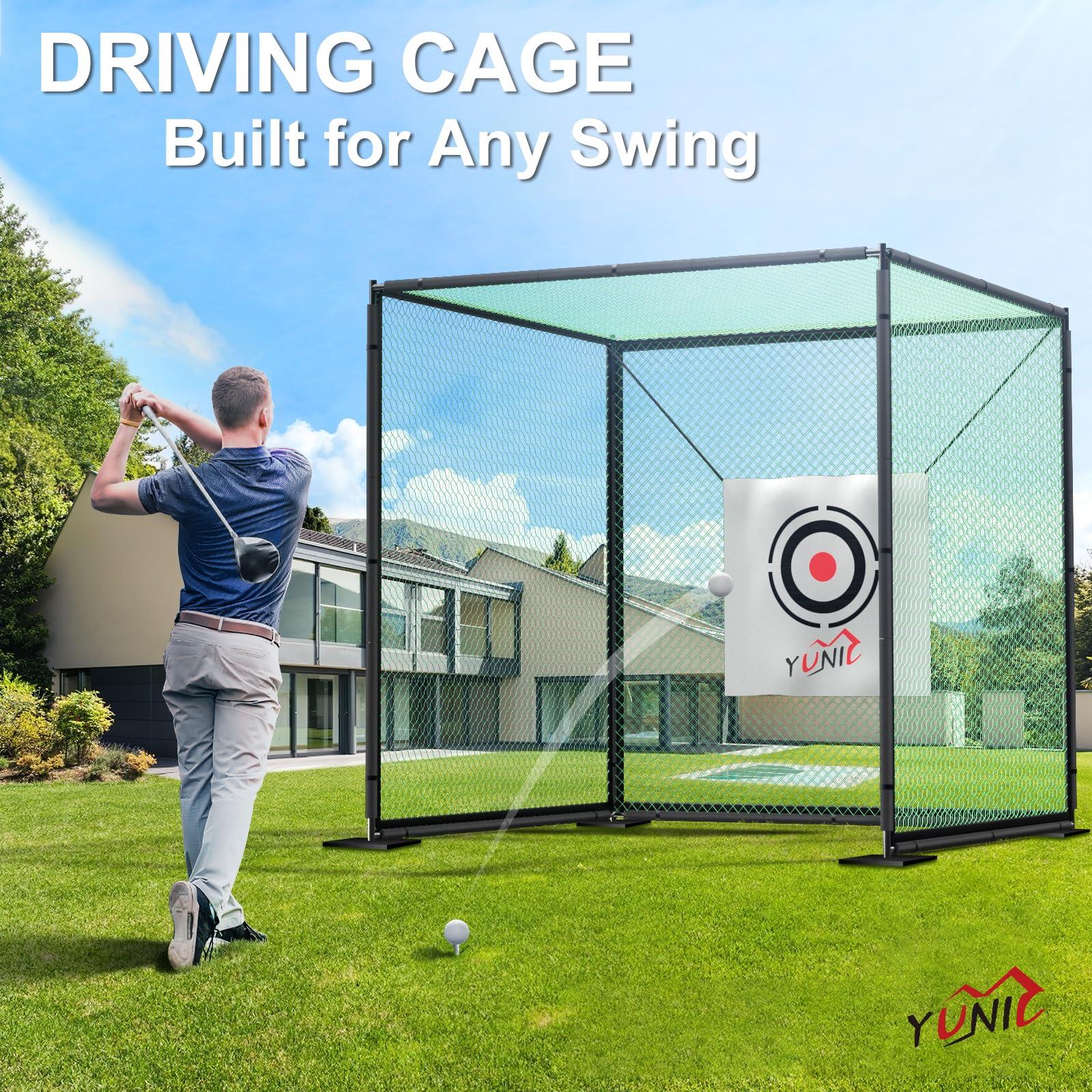 YUNIC YUNIC Golf Driving Cage with Steel Frame, Golf Nets for Backyard Driving for Full Swing and Chipping Practice Indoor Outdoor (Green, 10'(W) x10'(H) x10'(D))