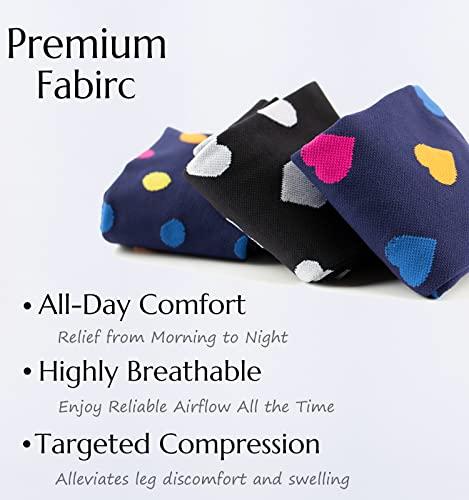 Saniripple (3 pairs)Compression Socks 20-30 mmHg Long Socks for Women and Knee High Socks for Women Black Colorful L/XL