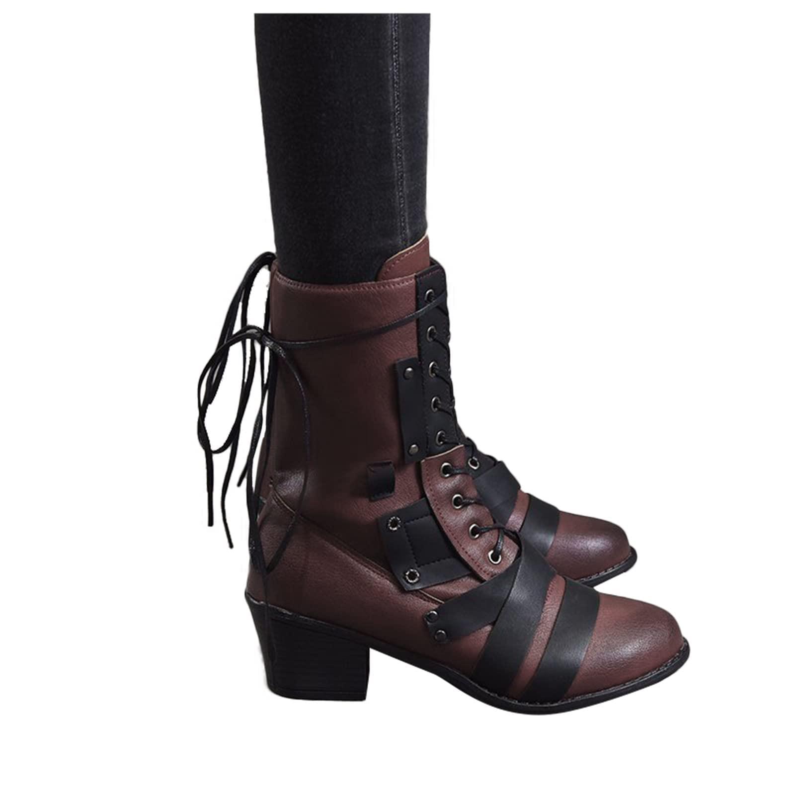 Bcshiye Bcshiye Women\'s Booties Pointed Toe Fashion Slip On Ankle Boots Mid Heel Mid Calf Boots Warm Outdoor Western Shoes