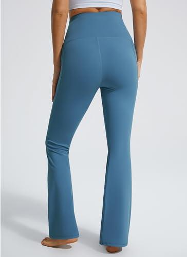 JOYSPELS JOYSPELS Smooth Feeling Flare Maternity Leggings Over The Belly with Pockets Soft Bootcut Pregnancy Yoga Pants Blue Steel