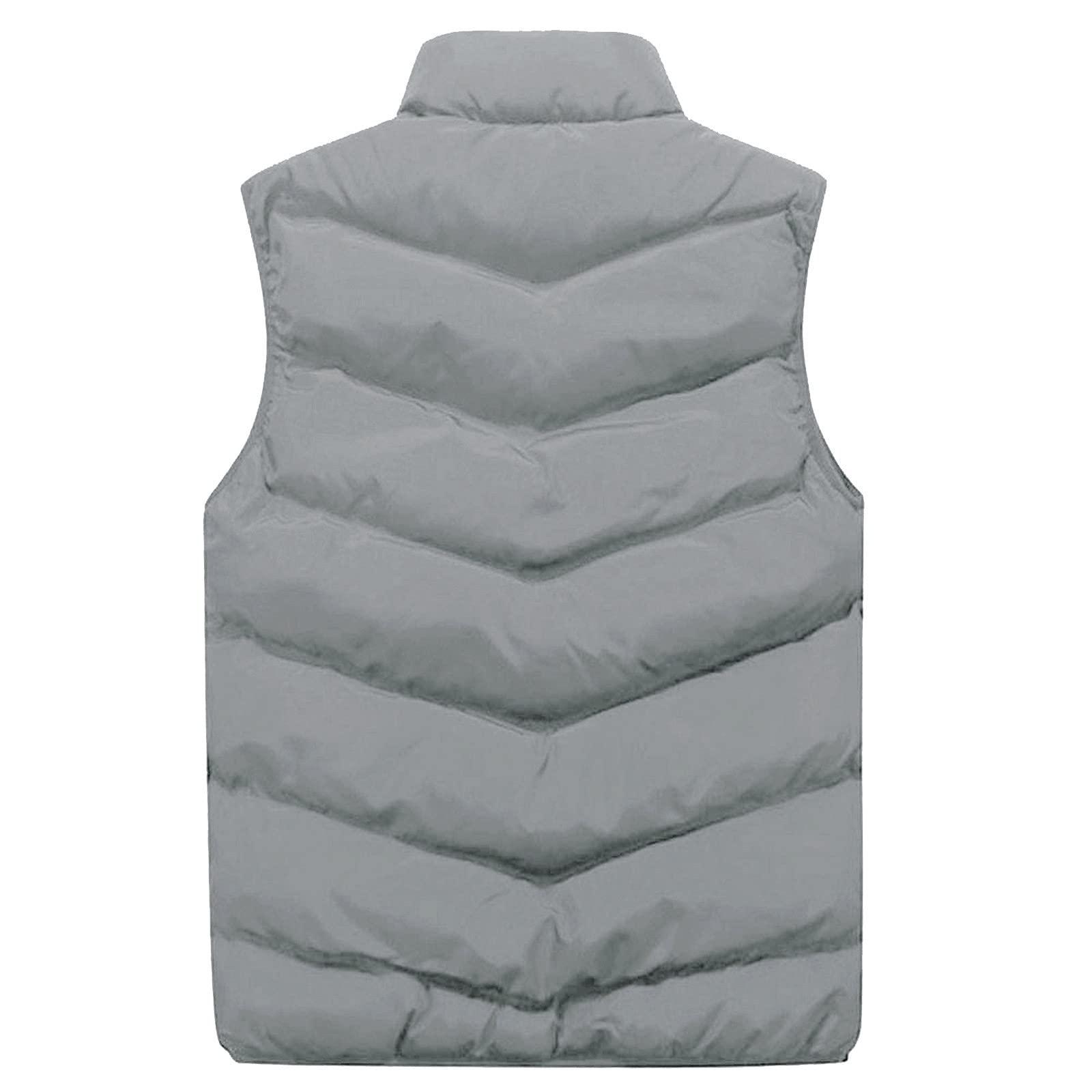 NineFit Basics Puffer Vest, Men Autumn Winter Fashion Stand Collar Color Waistcoat Vest Jacket Top Vest Jacket Mens Outerwear Men's Black Vest With Hood Golf Vests Full Zipper Vests Sweater (3XL, Gray)