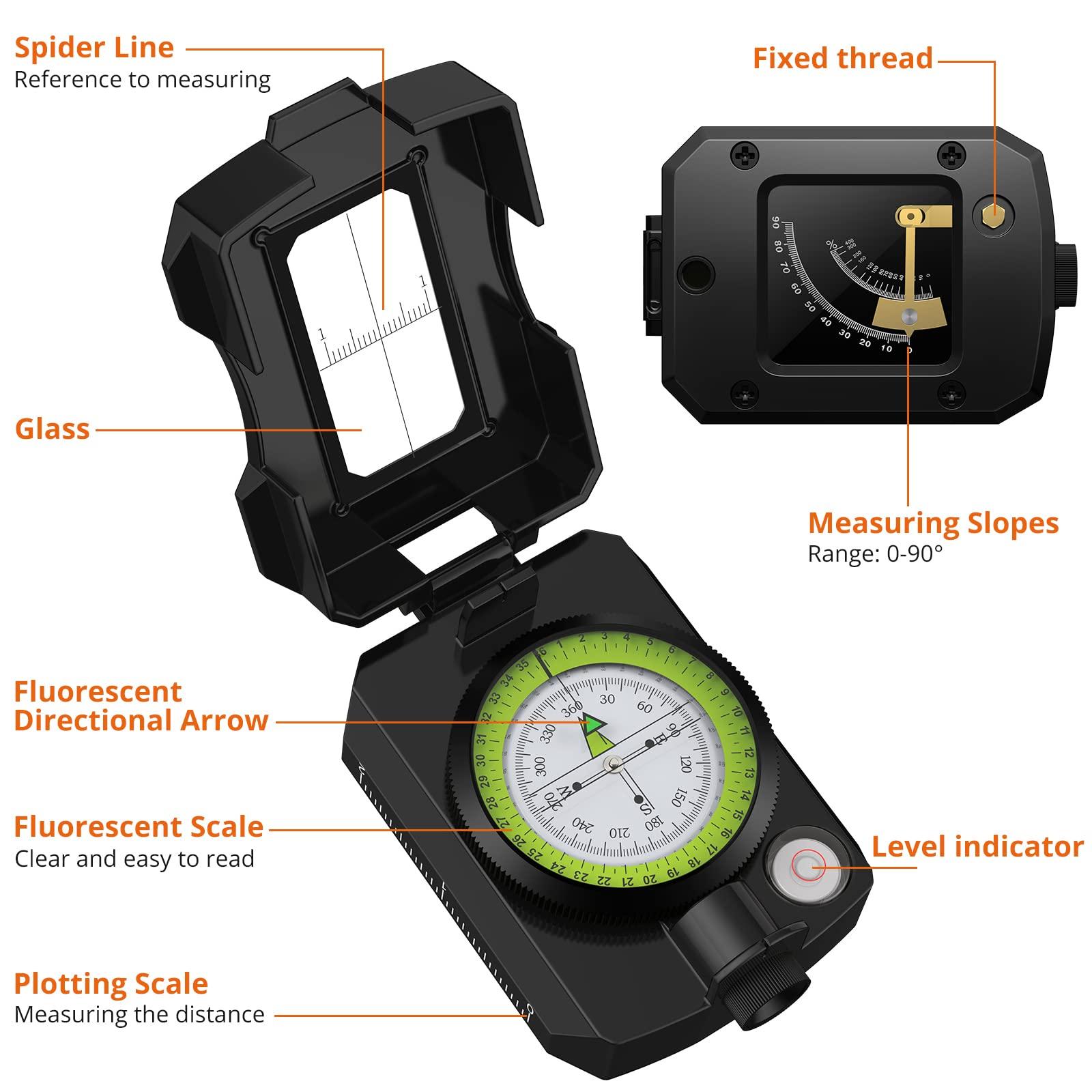 Proster Proster IP54 Hiking Compass Professional Military Compass Aluminum Alloy Camping Compass Waterproof with Sighting Clinometer