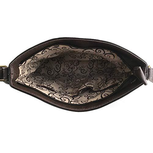 Zelris Zelris Floral Western Pu Tooled Leather Turquoise Concho Feathers Women Concealed Carry Crossbody Messenger Bag (Brown)