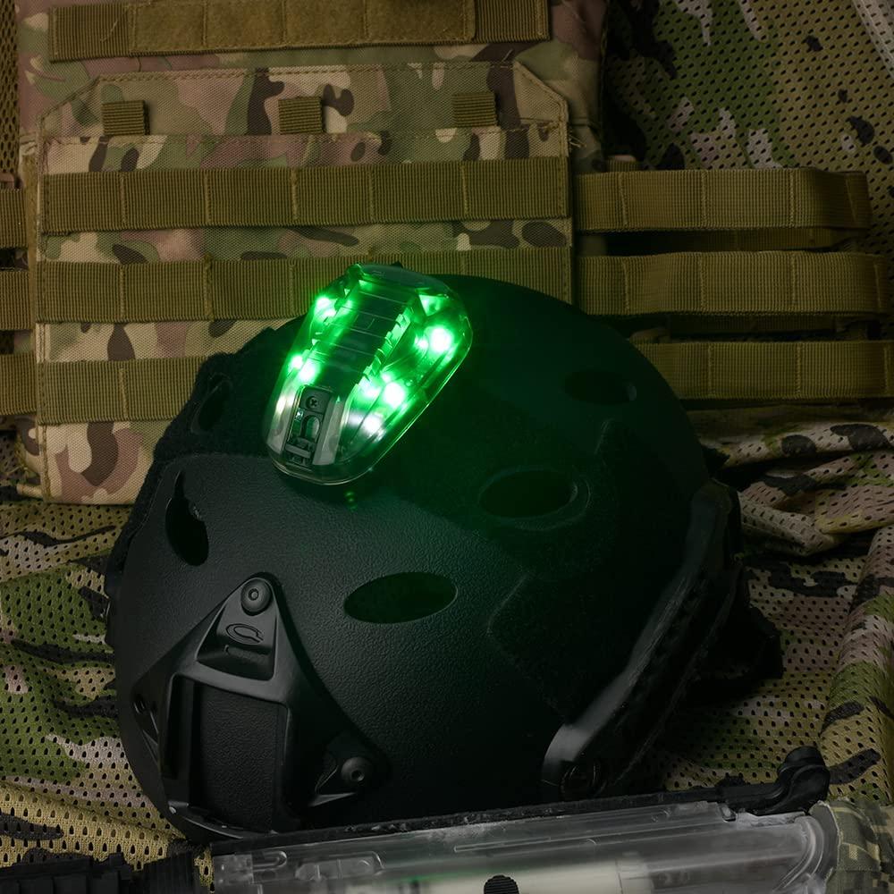 NOBUHIRO Tactical Signal Light Optional 4 Modes with Visible LED + IR Constant-on/Strobe, Waterproof Ladybird Lamp Helmet Light Military Survival Identification Light for Outdoor Sports (WD03001-BK-GREEN)
