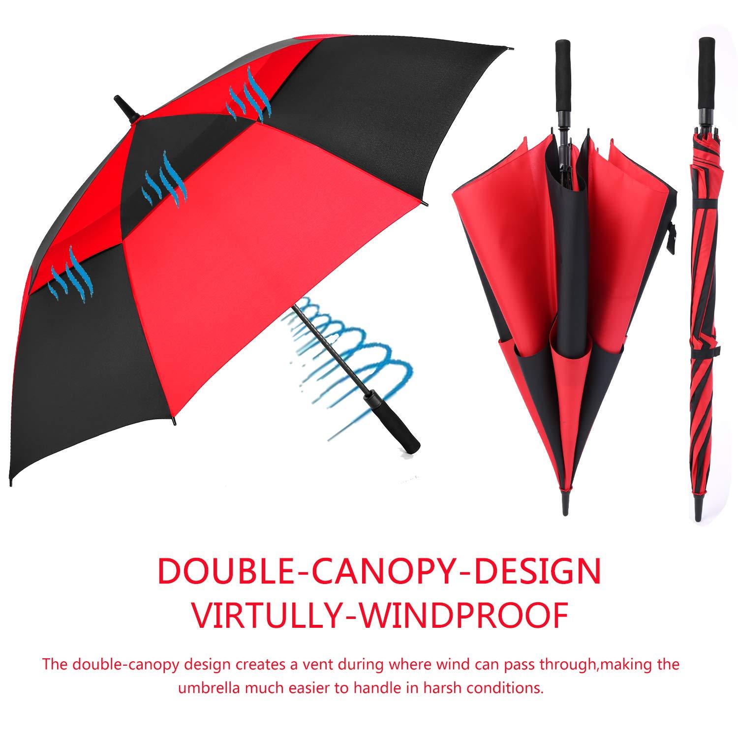 MRTLLOA MRTLLOA Automatic Open Golf Umbrella, Extra-Large Oversized Double Canopy Vented Windproof Waterproof Stick Rain Golf Umbrellas for Men and Women(Red Black/62 in)