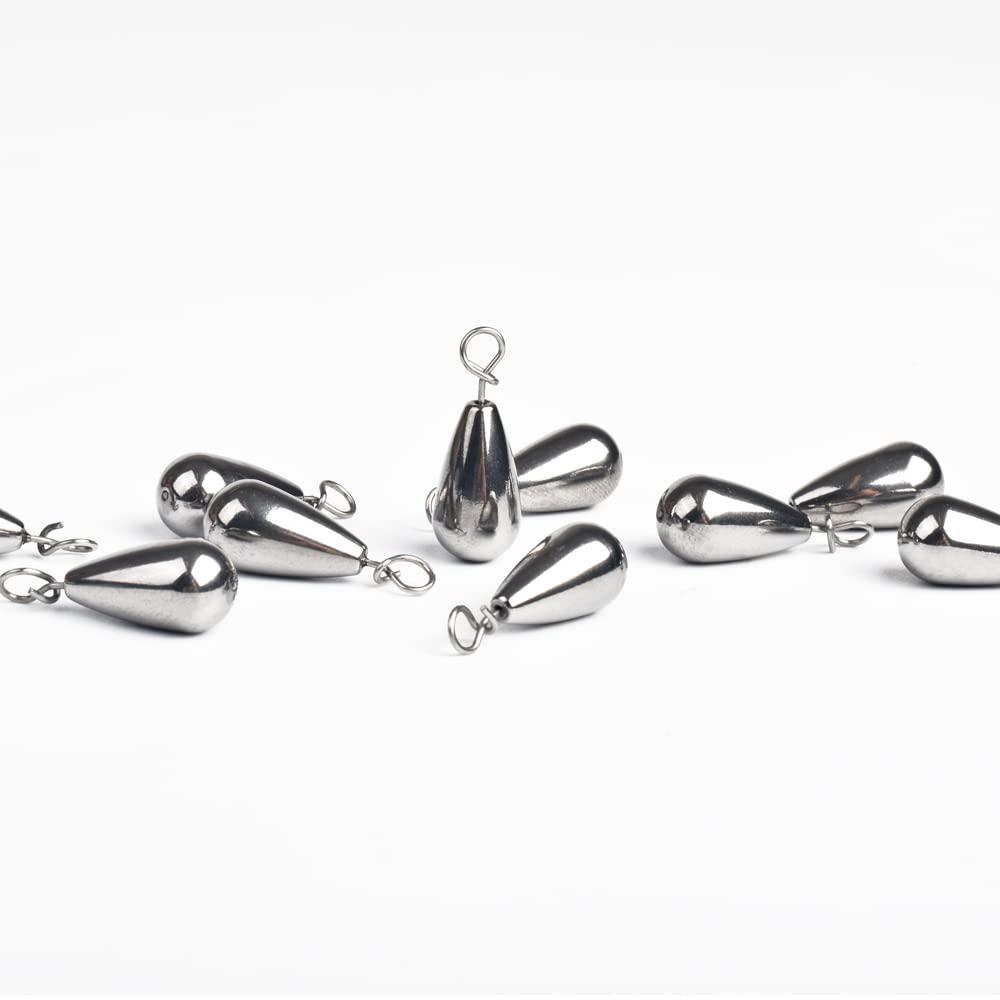 MUUNN MUUNN Tungsten Fastach Teardrop Weight, Tungsten Drop Shot Weights, Fastach Fishing Sinkers Kit for Drop Shot Rig,97% Density Tungsten Fishing Weights-10PackPlain,1/16oz