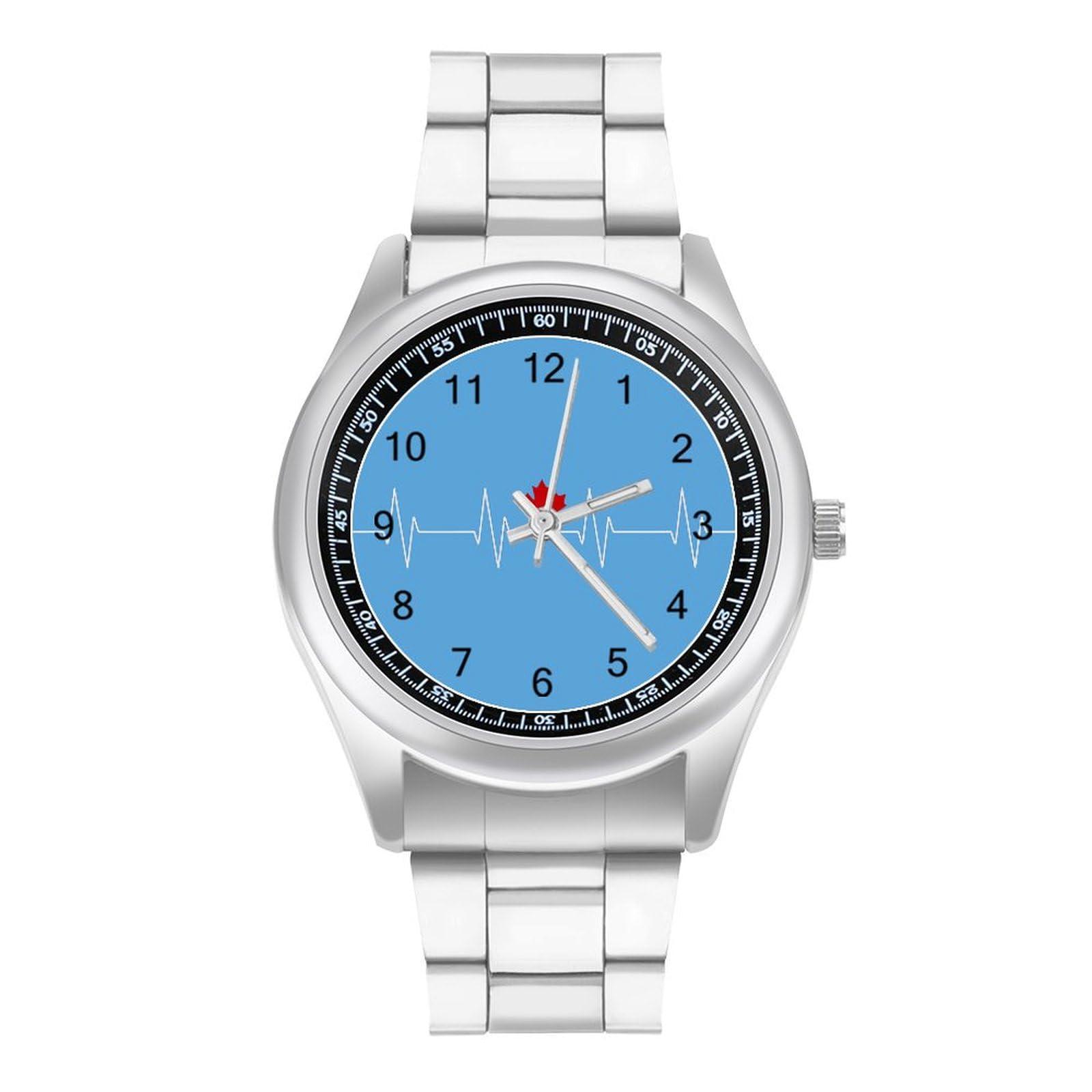 NineFit Basics Heartbeat Maple Leaf Canada Flag Watches Stainless Steel Band Wristwatch Business Dress Watch for Work Home