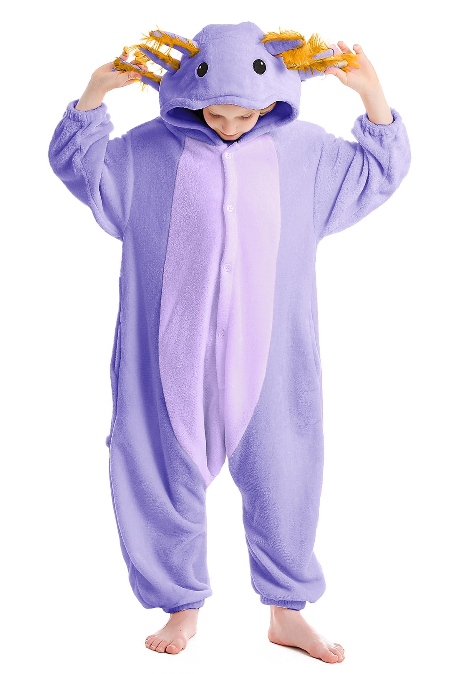 ATOZ ATOZ Unisex Children Animal Purple Axolotl Onesie, Halloween Costume Pajamas Christmas Cosplay Sleepwear For Boys Girls 10-11Y