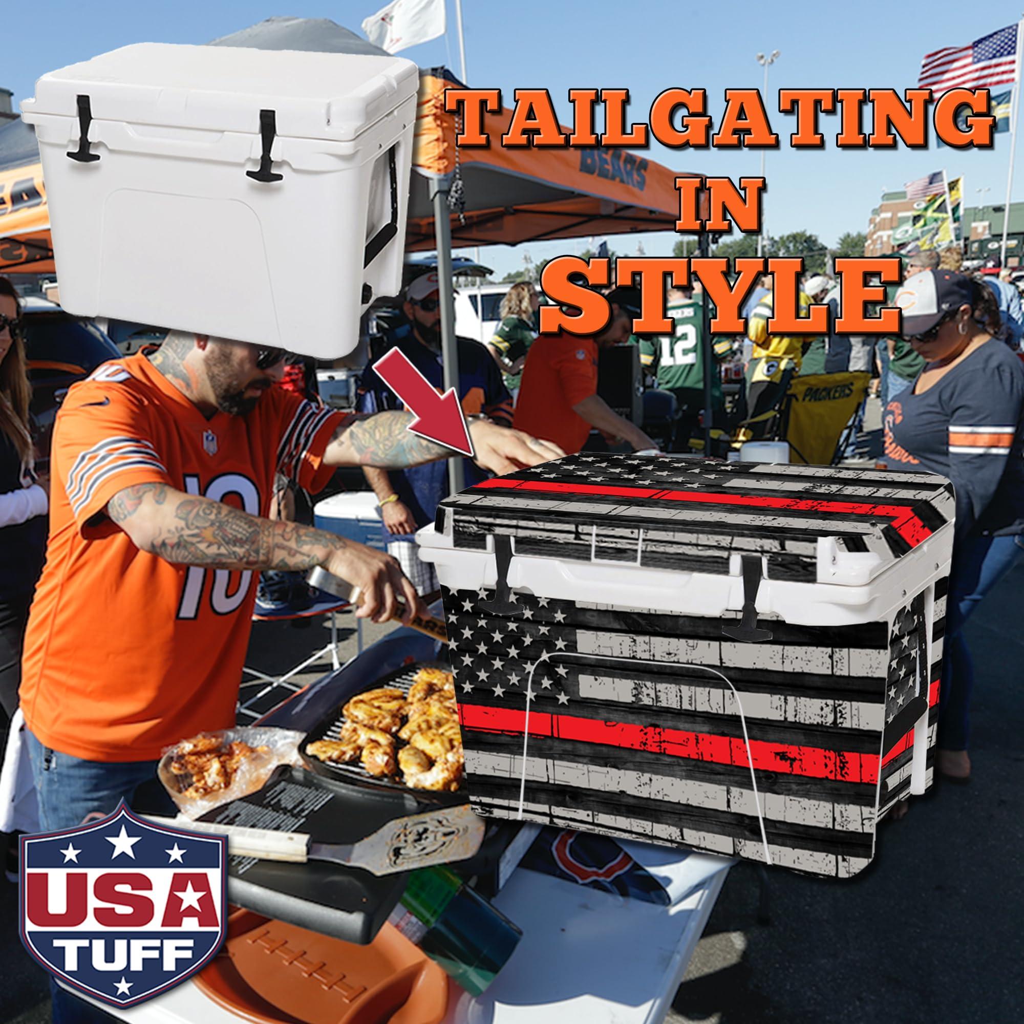 USATuff USATuff Vinyl Cooler Full Kit Compatible with YETI 45 qt Tundra | Easy Peel & Stick Application Cooler Skin Decal Wrap | Durable Pre-Cut Pieces | Made for Outdoor Use - Thin Redline Flag