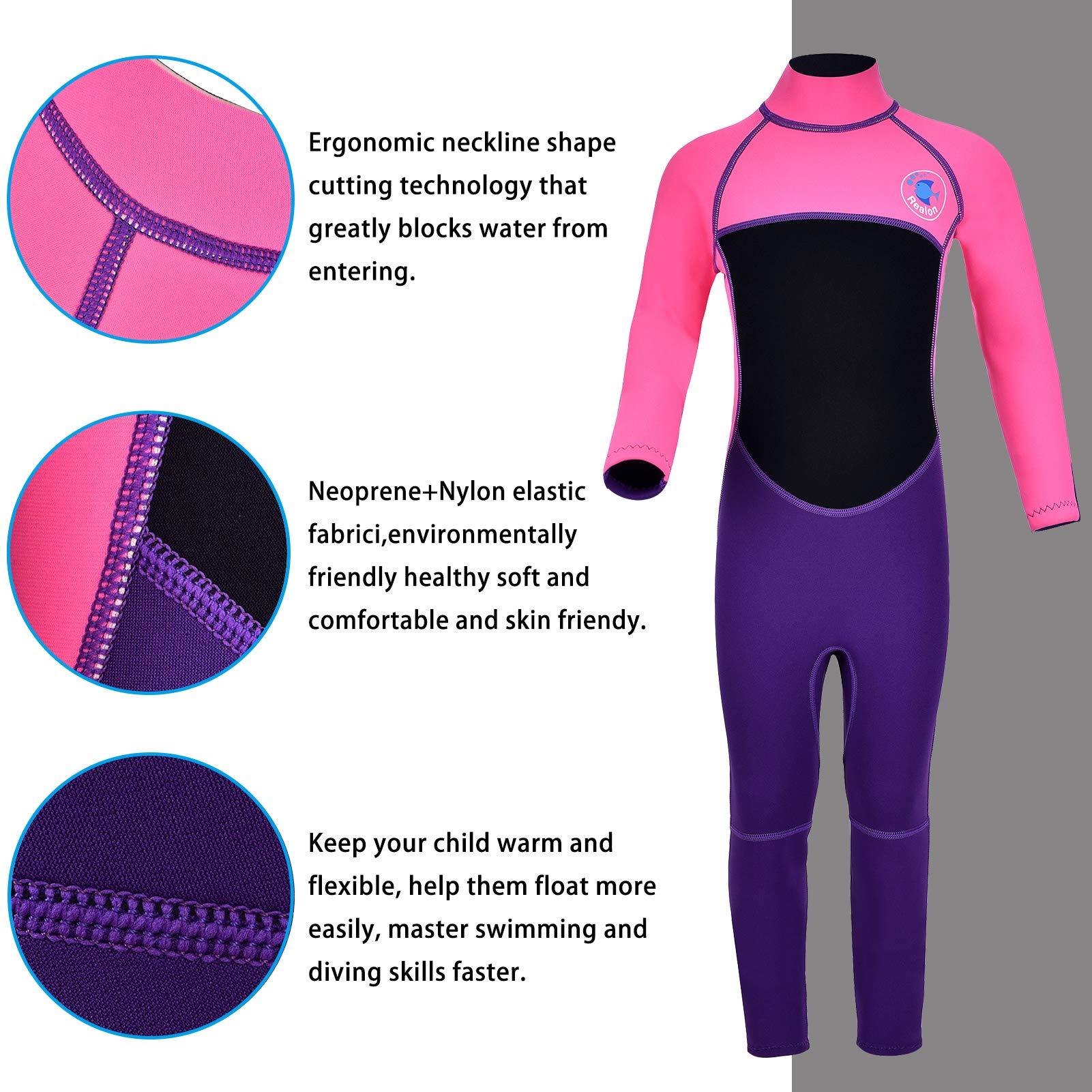 REALON REALON Kids Full Wetsuit Toddler Boys Girls and Youth 2.5mm 3mm Neoprene Child Wet Suit Back Zipper Thermal Swimsuits for Diving Surfing Swimming Water Sprot